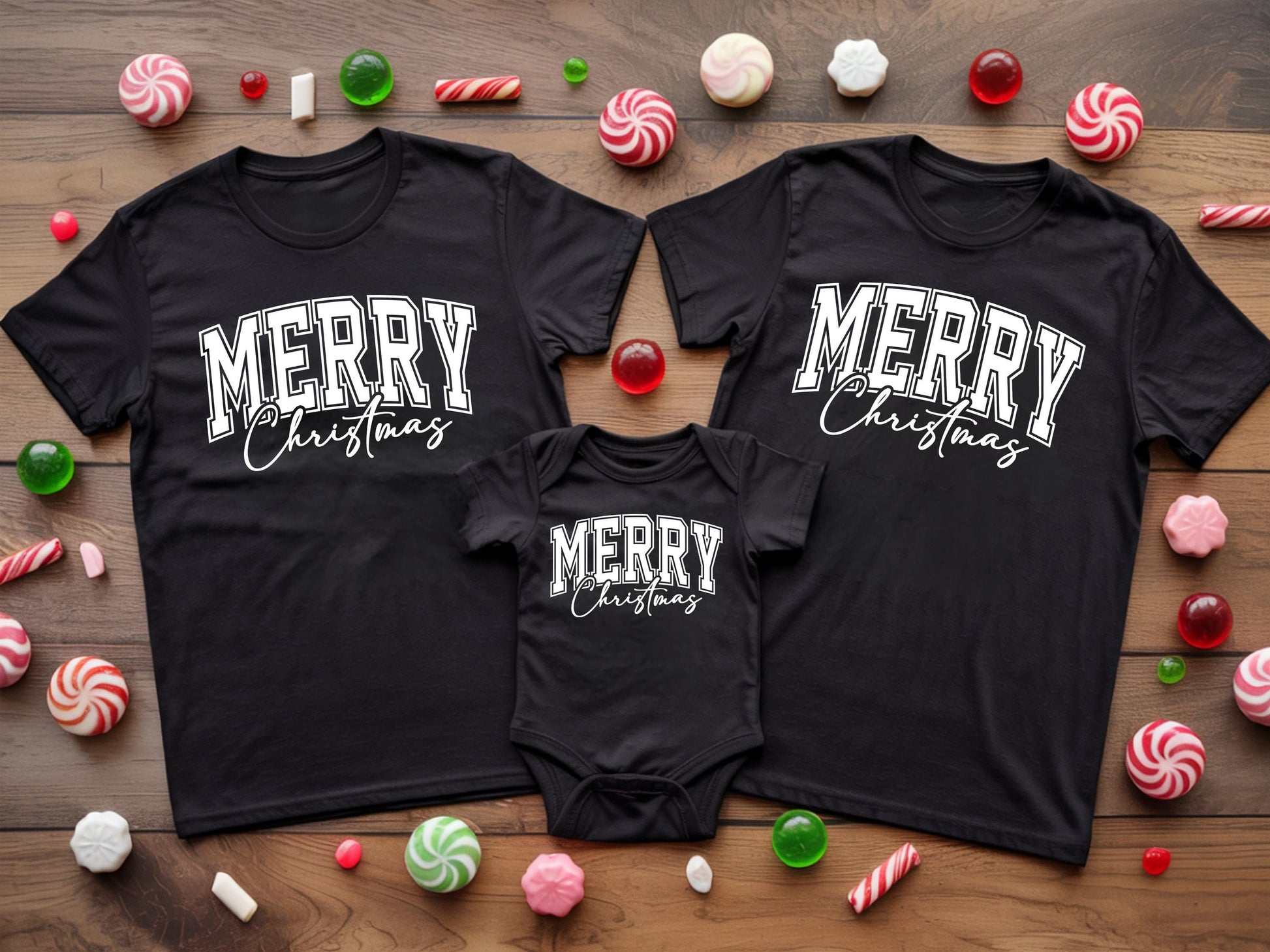 Merry Christmas Family Matching Shirts, Red Christmas Tees for Mom Dad Baby, Holiday Outfit, Cute Family Christmas T-Shirt Set