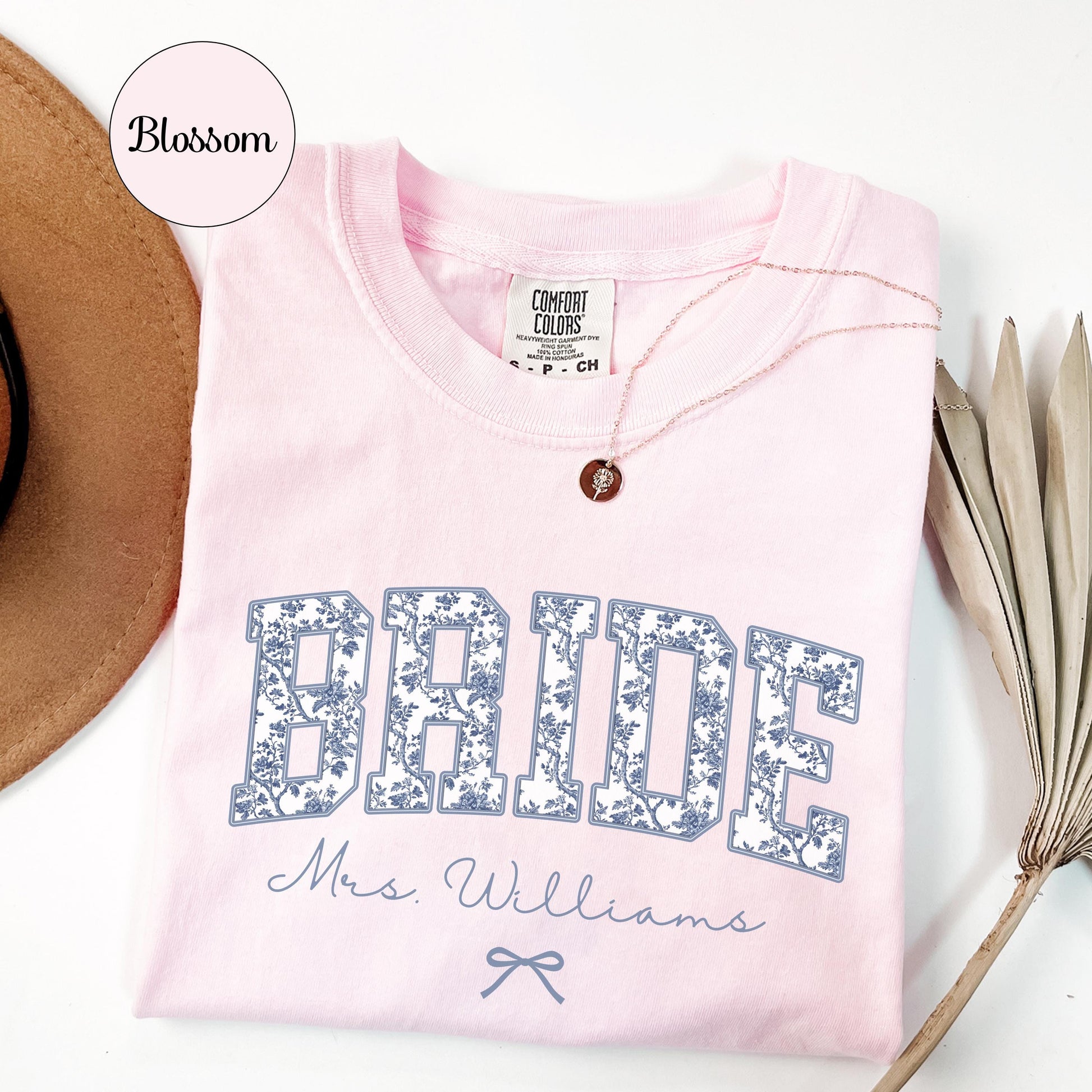 Custom Bride Shirt Blue Toile, Personalized Mrs Name Bridal Shower Gift, Chinoiserie Bride Tee, Engagement Day Getting Ready, Bachelorette
