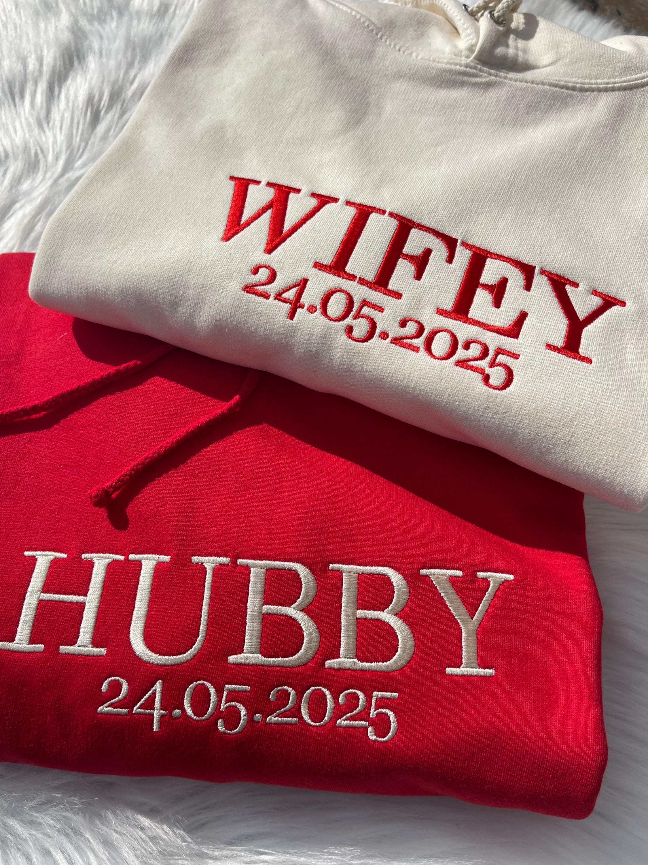 Custom Wifey and Hubby Embroidered Sweatshirt Hoodie Matching Valentine Wedding Gifts