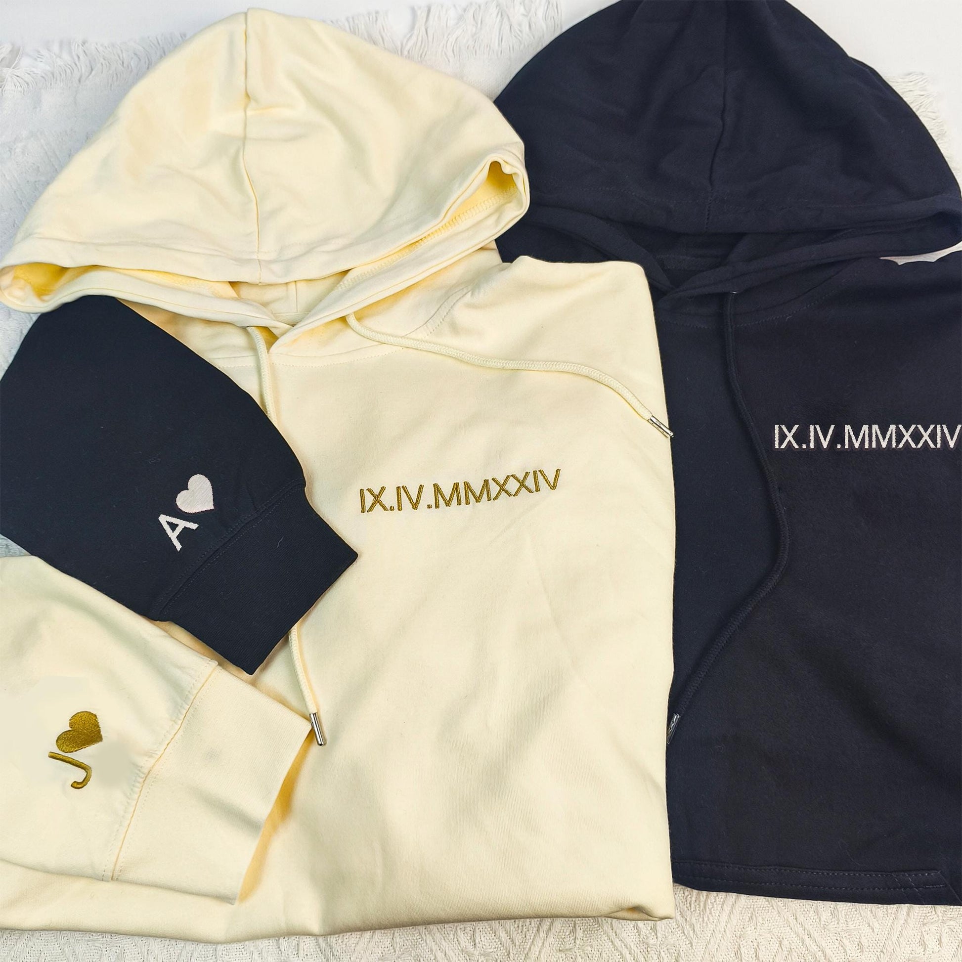 Personalized Embroidered Couple Matching Hoodie Roman Numeral Hoodie Couple Hoodies GIft Anniversary Gift Anniversary Gift for Her