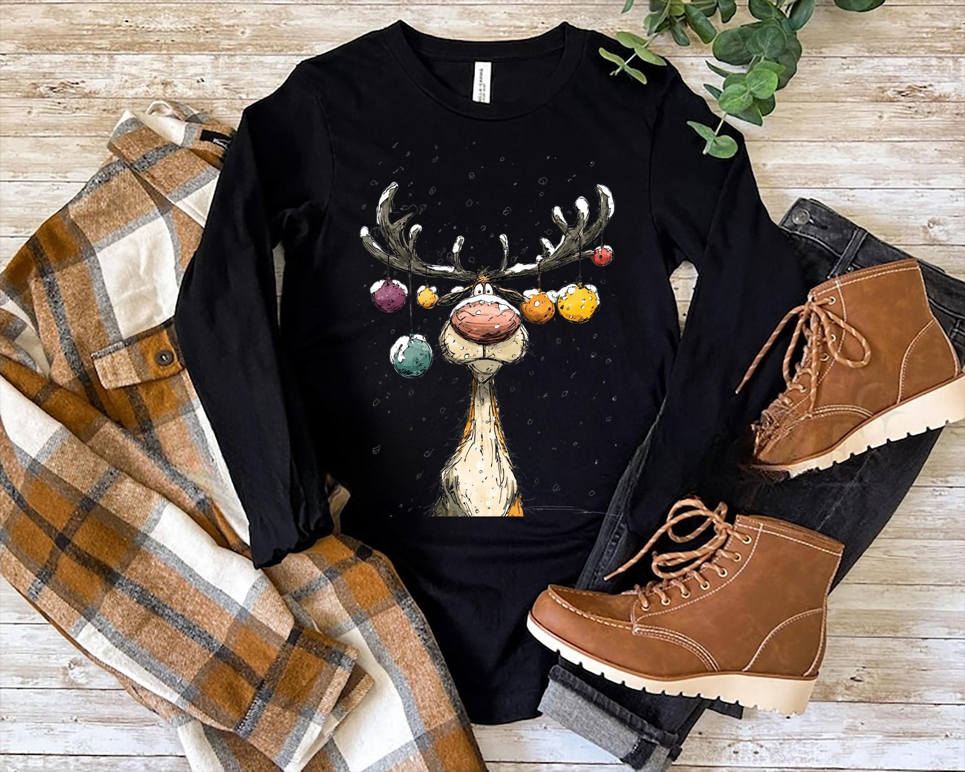 Reindeer Sweatshirt, Cute Christmas tShirt, Retro Reindeer Hoodie, Merry Christmas Tee Shirt, Christmas Reindeer Shirt Gift,Xmas Long Sleeve