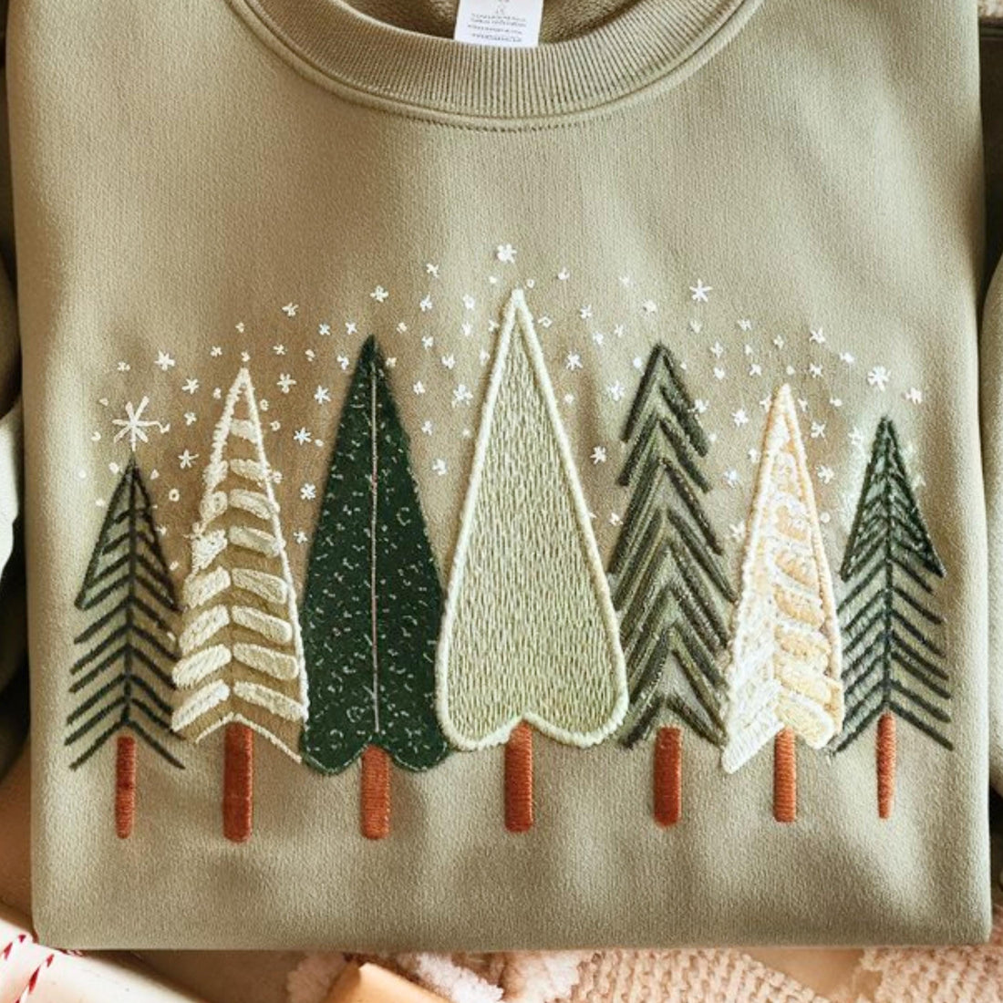 Christmas Tree Embroidered Sweatshirt, Winter Trees Embroidery Shirt, Xmas Season Gifts