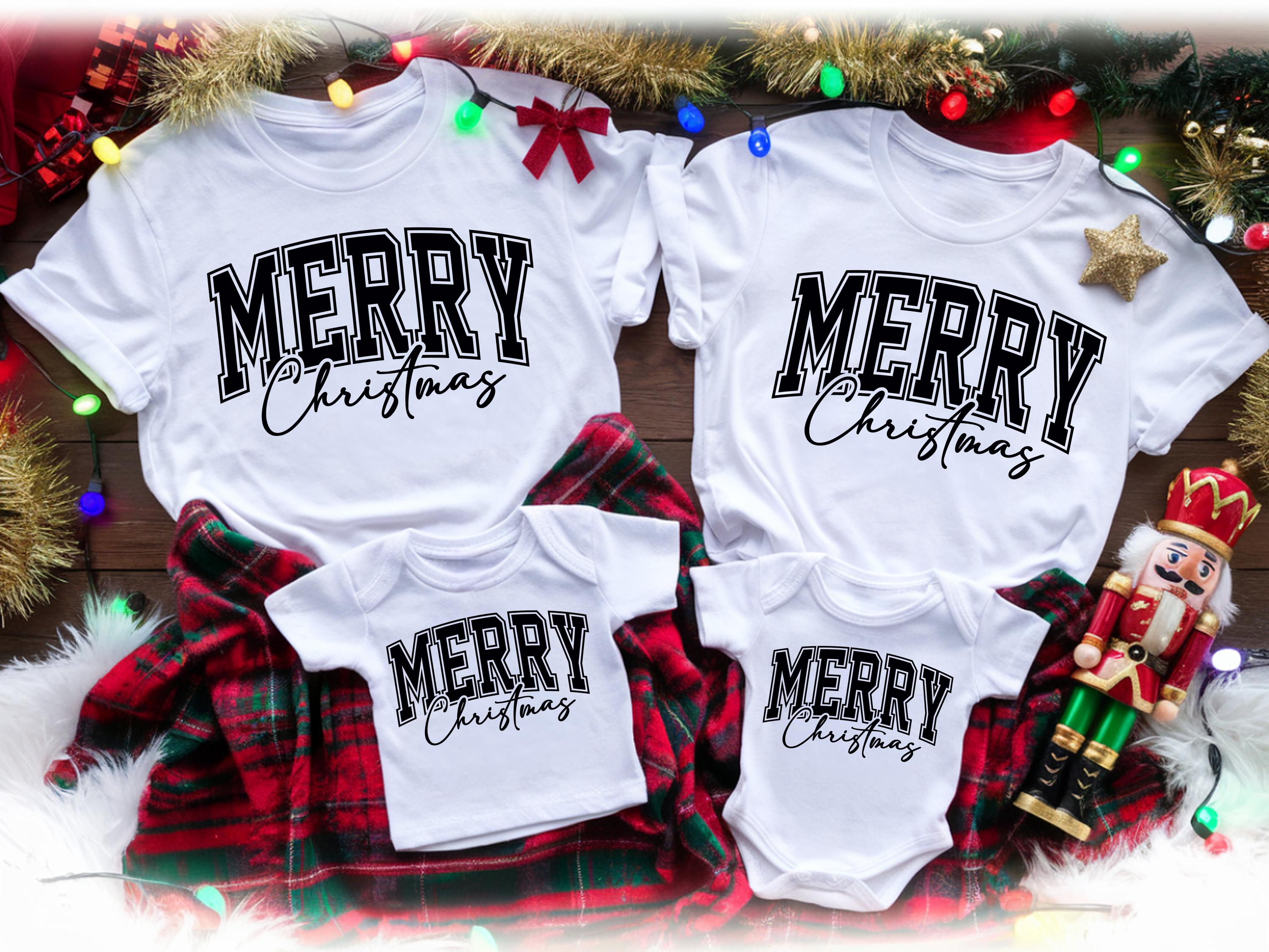 Merry Christmas Family Matching Shirts, Red Christmas Tees for Mom Dad Baby, Holiday Outfit, Cute Family Christmas T-Shirt Set