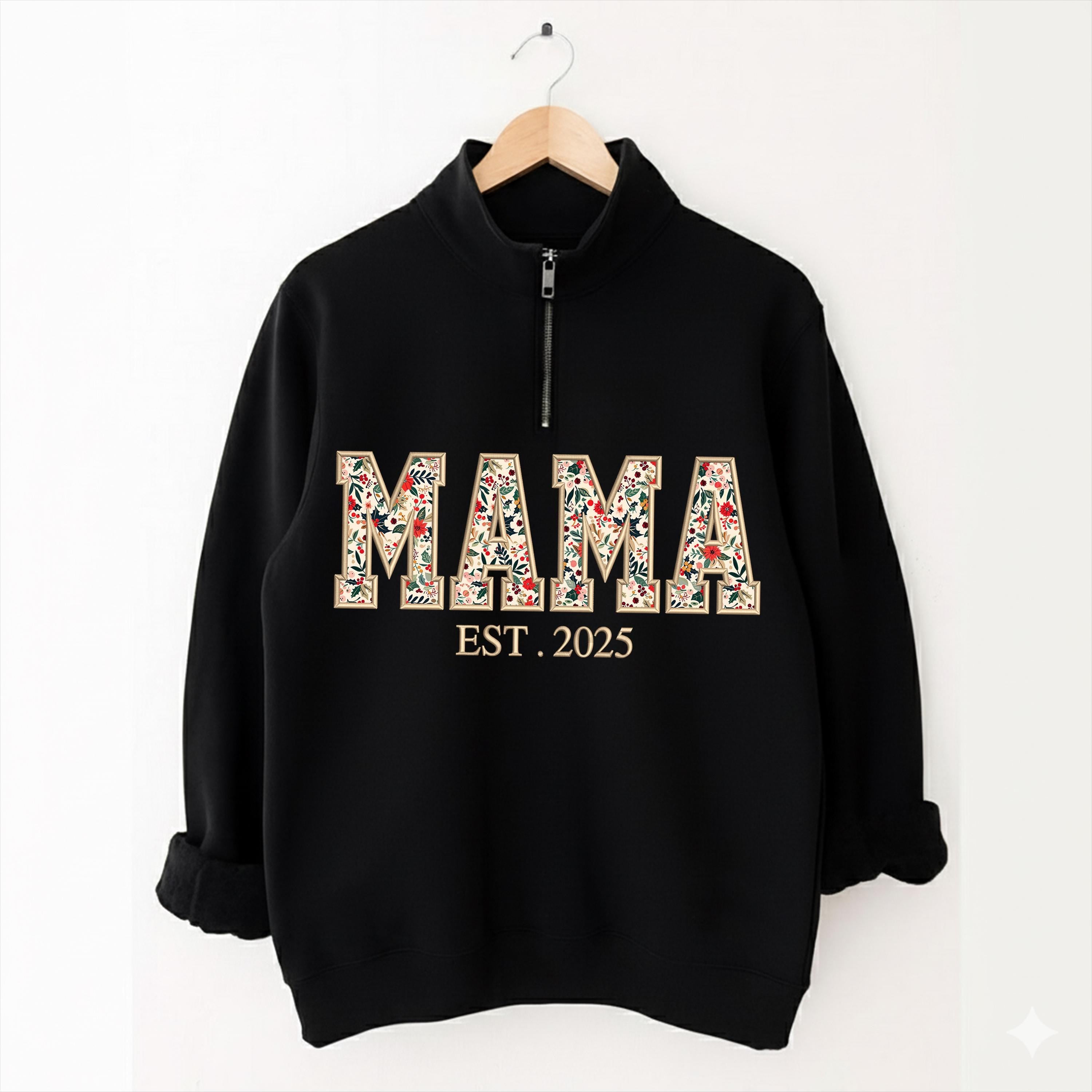 Custom Embroidered Mama Zip Sweatshirt, Mama Floral Applique Sweatshirt, Gifts For Grandma, New Grandma Gifts, Nana, Gigi, Mimi Hoodies