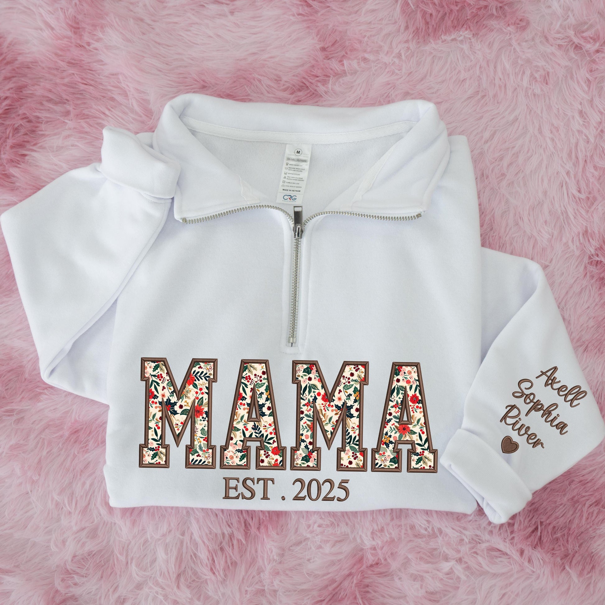 Custom Embroidered Mama Zip Sweatshirt, Mama Floral Applique Sweatshirt, Gifts For Grandma, New Grandma Gifts, Nana, Gigi, Mimi Hoodies
