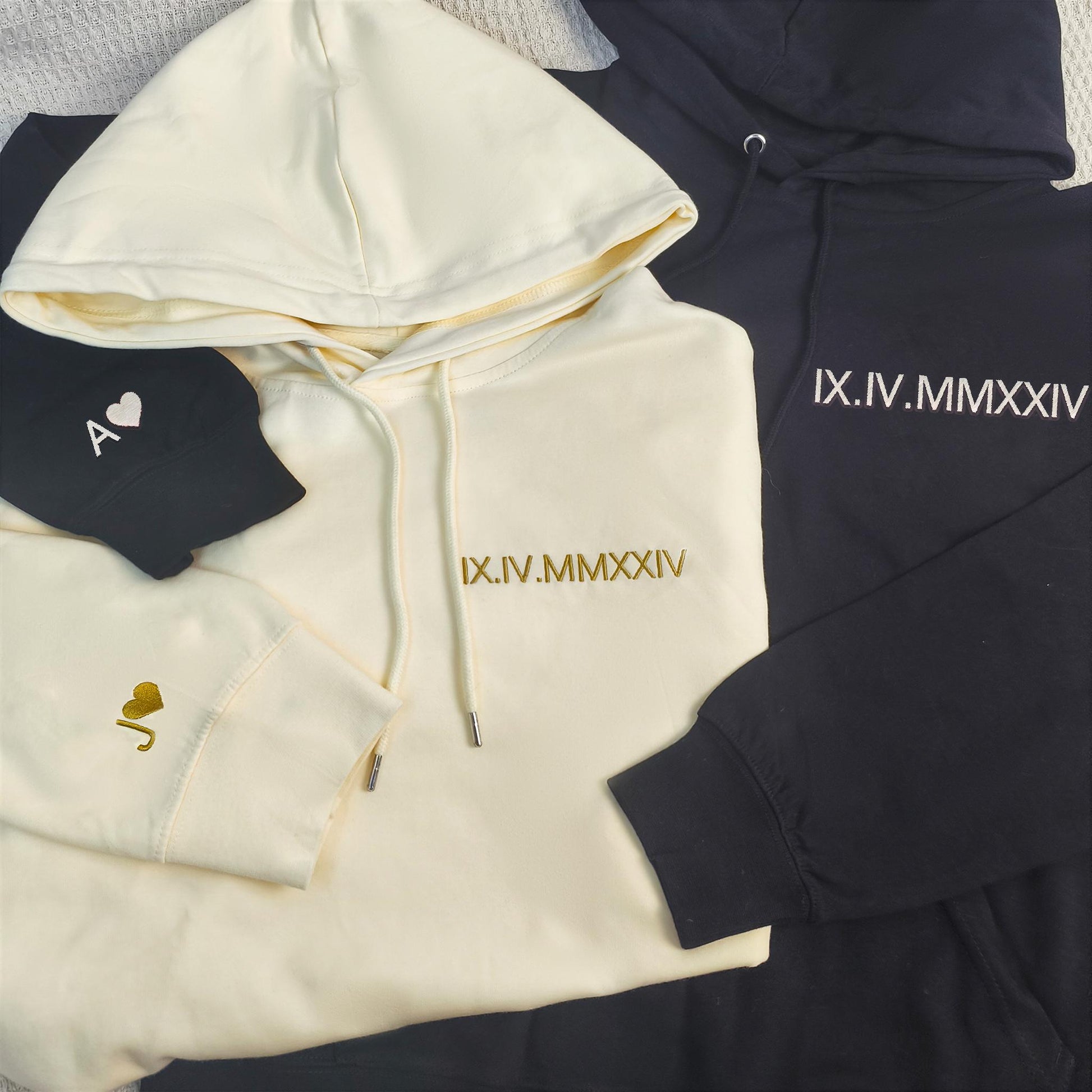 Personalized Embroidered Couple Matching Hoodie Roman Numeral Hoodie Couple Hoodies GIft Anniversary Gift Anniversary Gift for Her