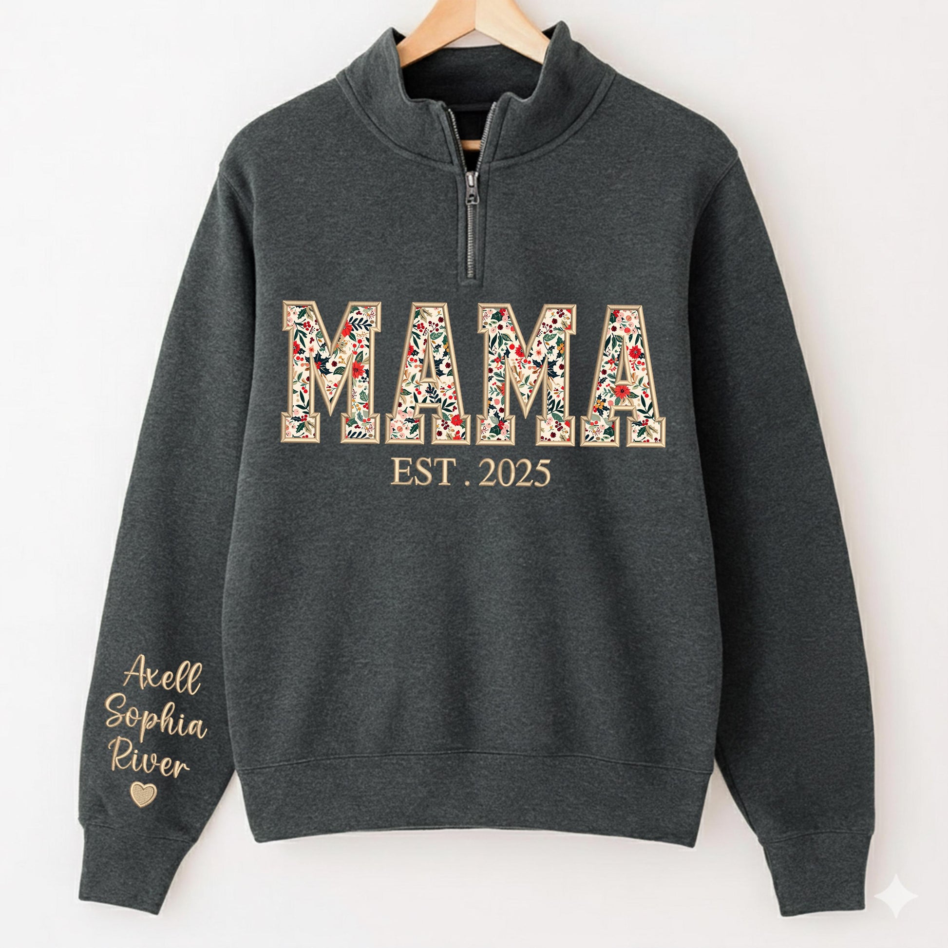 Custom Embroidered Mama Zip Sweatshirt, Mama Floral Applique Sweatshirt, Gifts For Grandma, New Grandma Gifts, Nana, Gigi, Mimi Hoodies