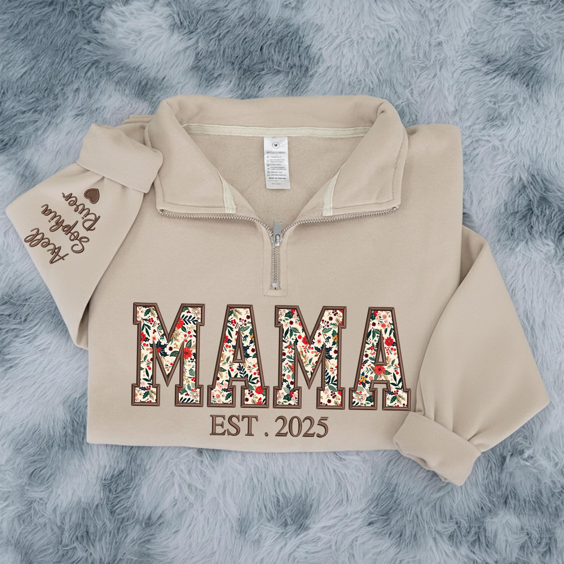 Custom Embroidered Mama Zip Sweatshirt, Mama Floral Applique Sweatshirt, Gifts For Grandma, New Grandma Gifts, Nana, Gigi, Mimi Hoodies