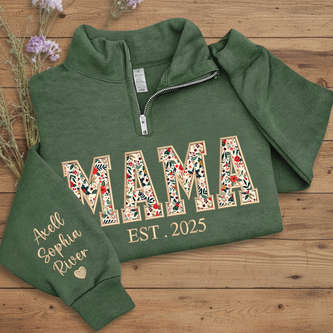 Custom Embroidered Mama Zip Sweatshirt, Mama Floral Applique Sweatshirt, Gifts For Grandma, New Grandma Gifts, Nana, Gigi, Mimi Hoodies