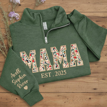 Custom Embroidered Mama Zip Sweatshirt, Mama Floral Applique Sweatshirt, Gifts For Grandma, New Grandma Gifts, Nana, Gigi, Mimi Hoodies