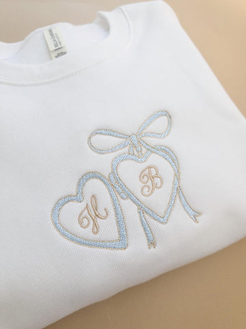 Custom Embroidered Couple Initials Sweatshirt, Heart Locket Bride & Groom Sweatshirt, Engagement Gift for Her, Personalized Newlywed Sweater
