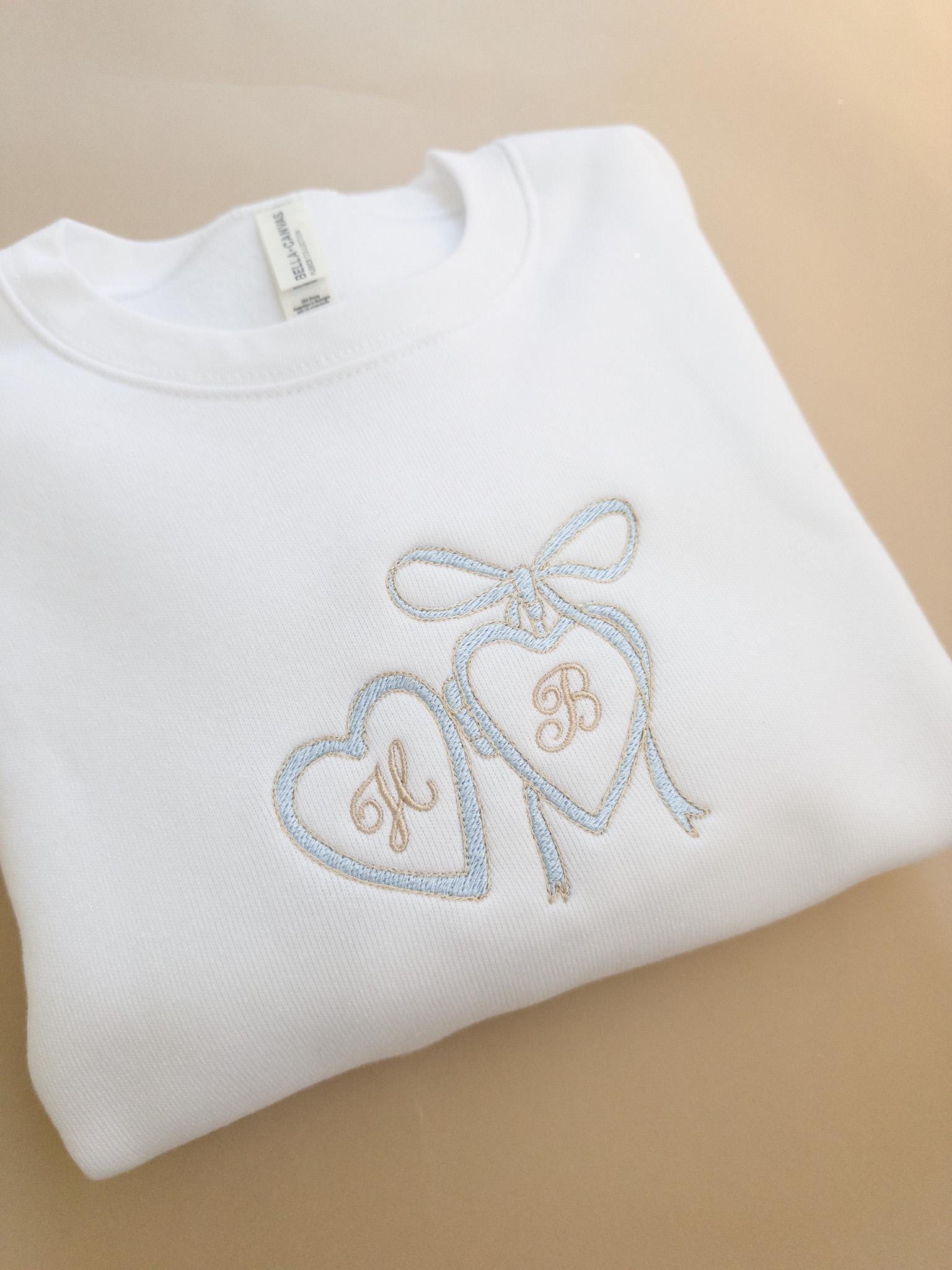 Custom Embroidered Couple Initials Sweatshirt, Heart Locket Bride & Groom Sweatshirt, Engagement Gift for Her, Personalized Newlywed Sweater