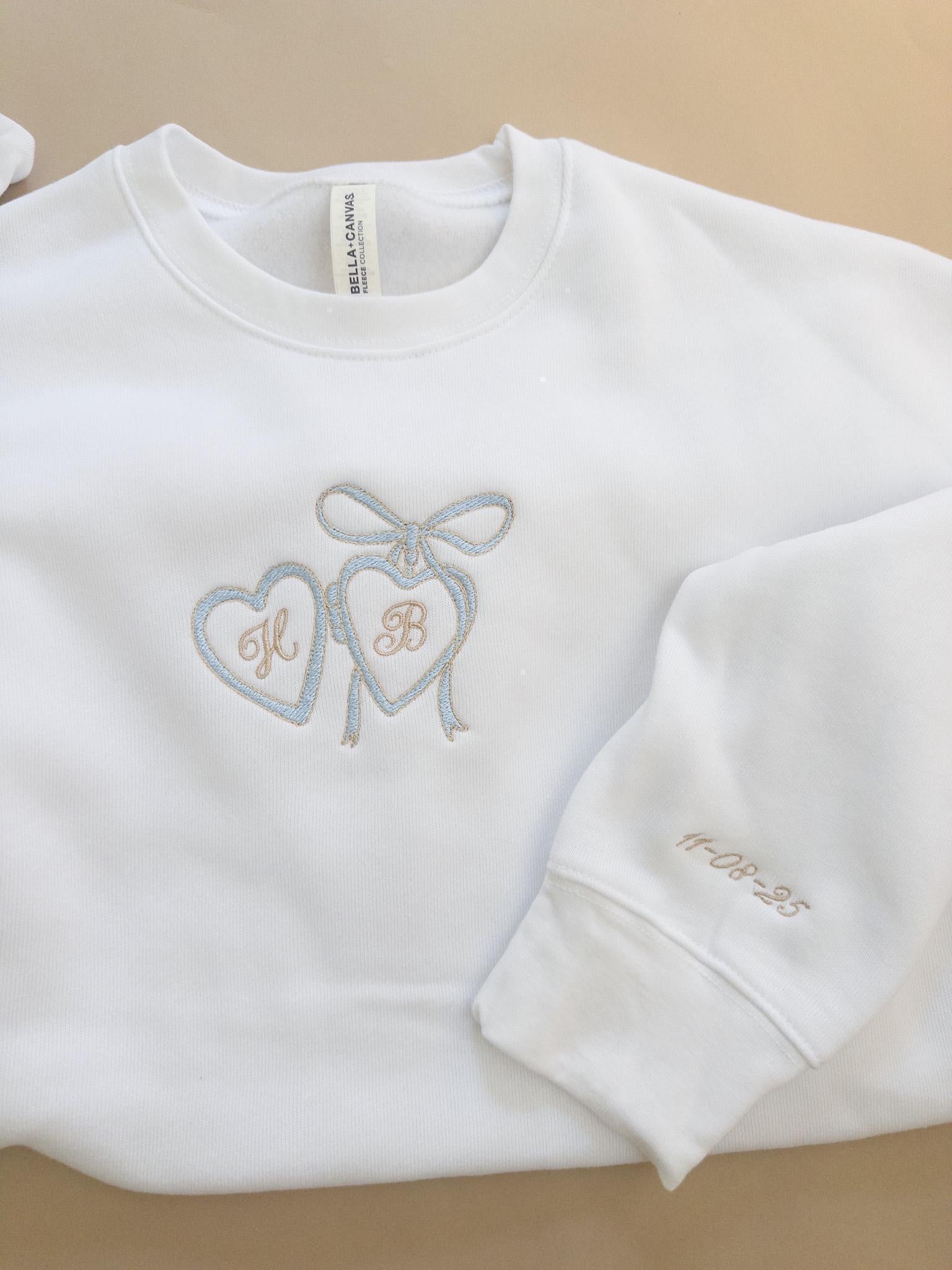 Custom Embroidered Couple Initials Sweatshirt, Heart Locket Bride & Groom Sweatshirt, Engagement Gift for Her, Personalized Newlywed Sweater