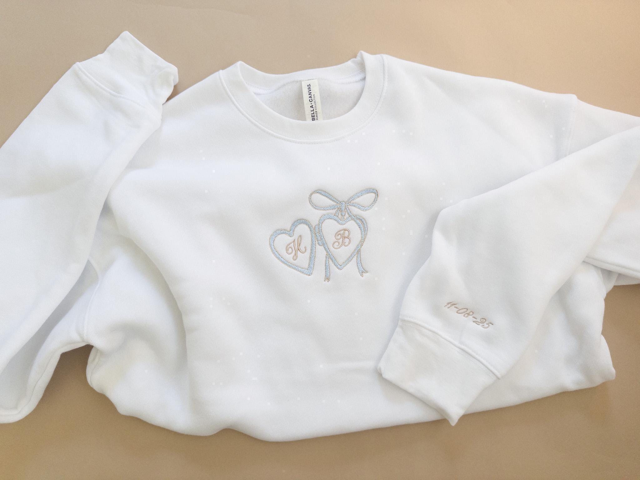Custom Embroidered Couple Initials Sweatshirt, Heart Locket Bride & Groom Sweatshirt, Engagement Gift for Her, Personalized Newlywed Sweater