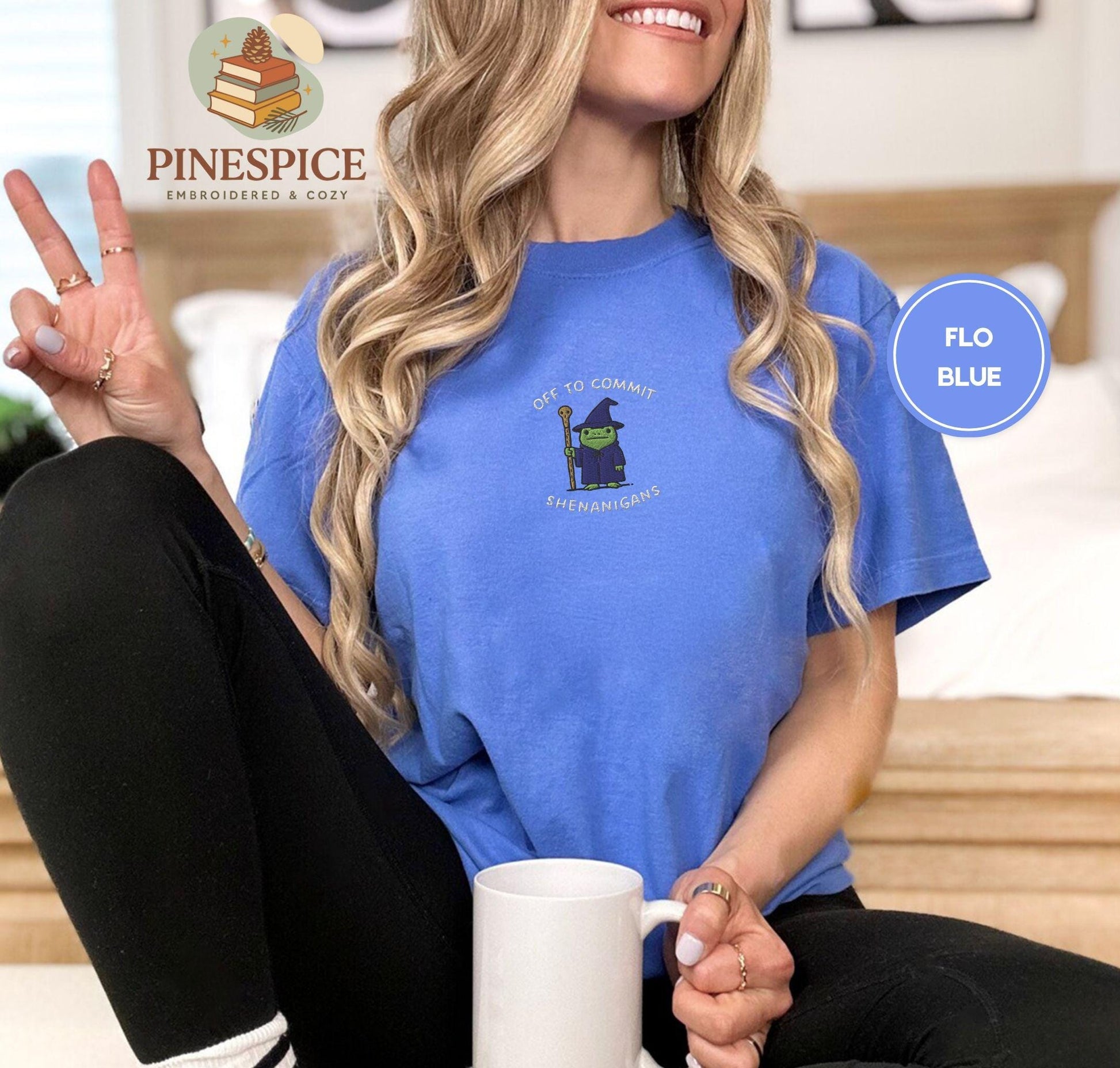 Off to Commit Shenanigans Wizard Frog Funny DnD Tee, Embroidered Comfort Colors 1717, Ren Faire Fantasy Gift