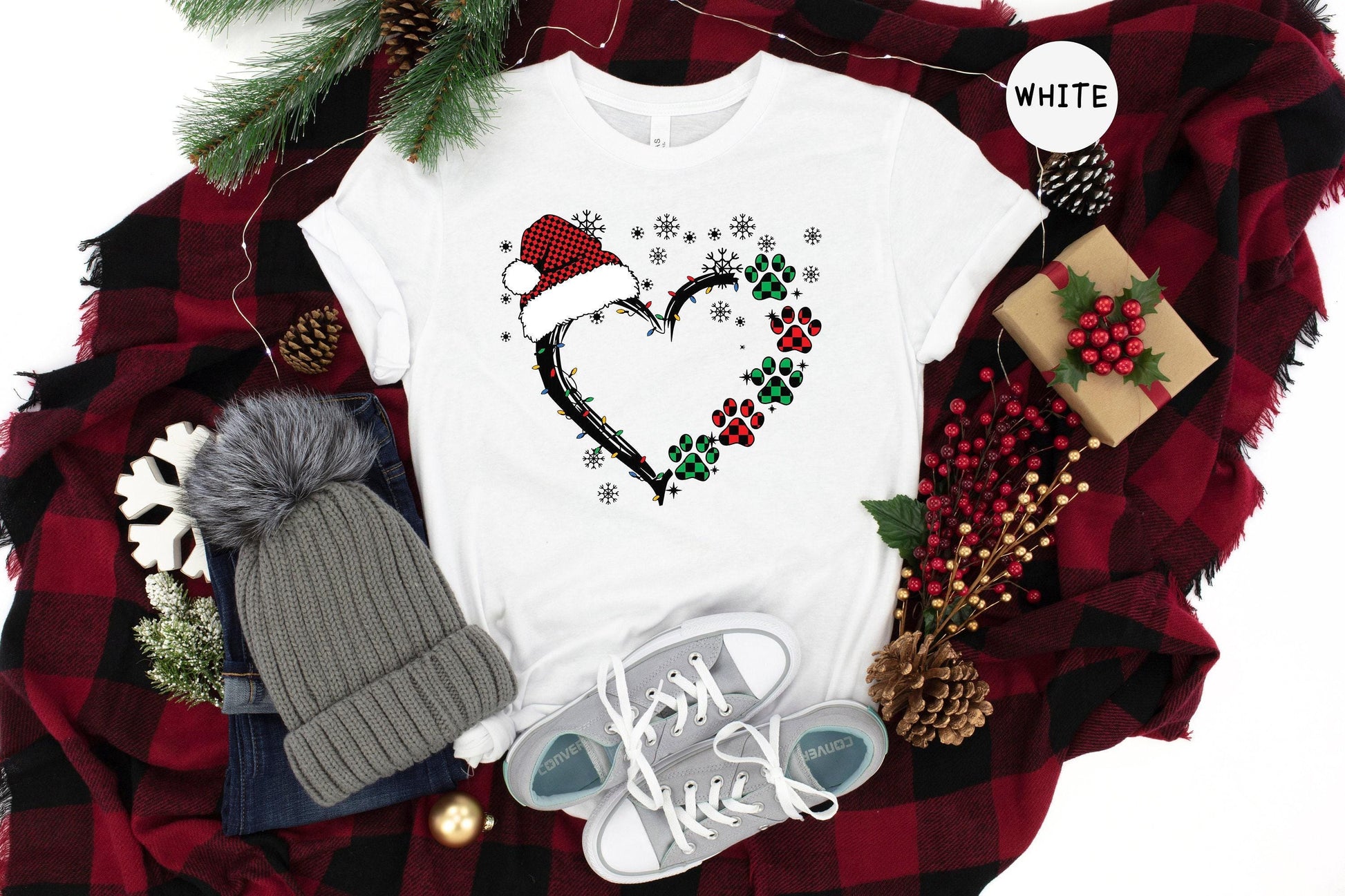 Christmas Dog Paw Heart T-Shirt, Santa Pet Lover Gift
