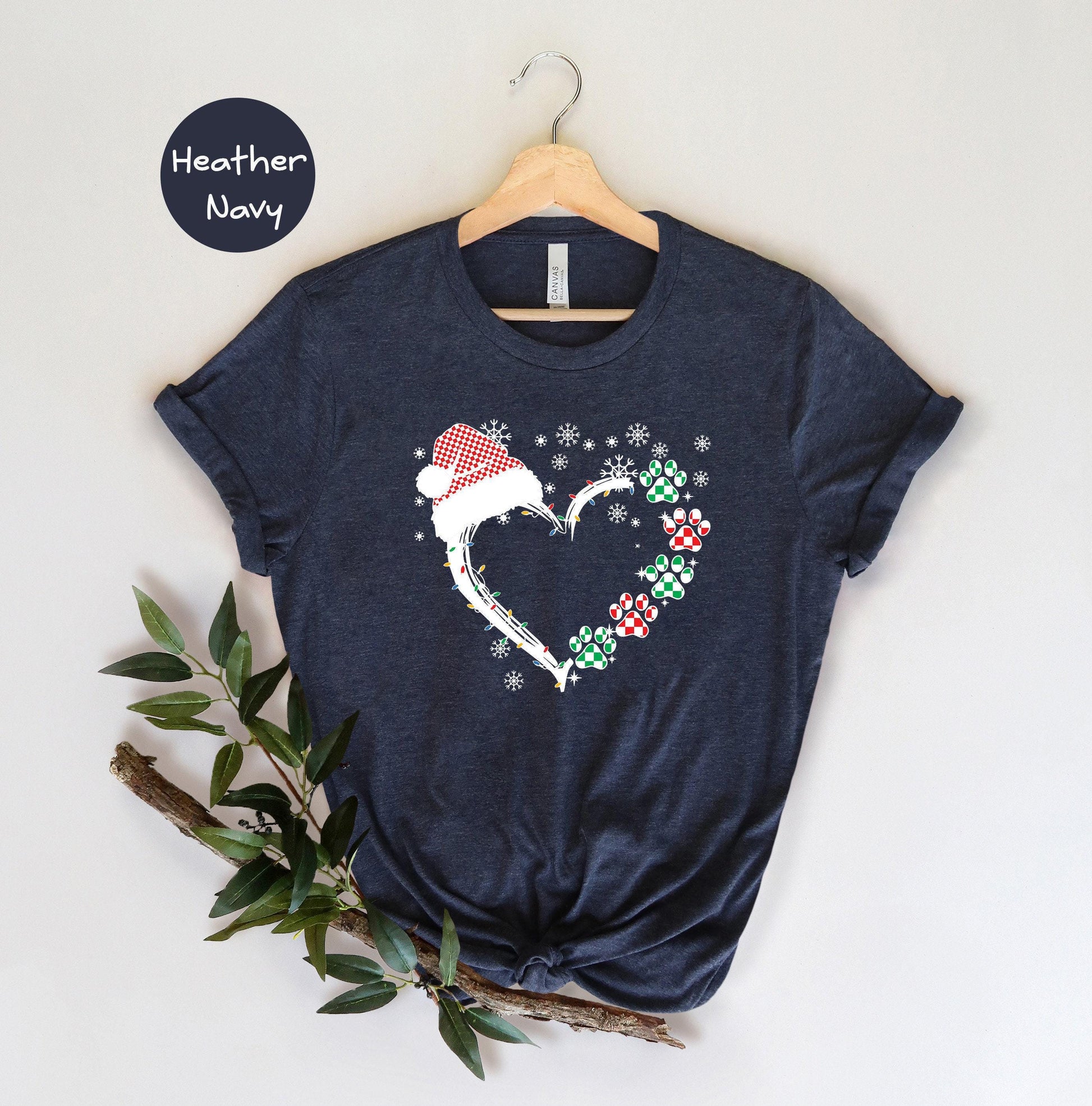 Christmas Dog Paw Heart T-Shirt, Santa Pet Lover Gift