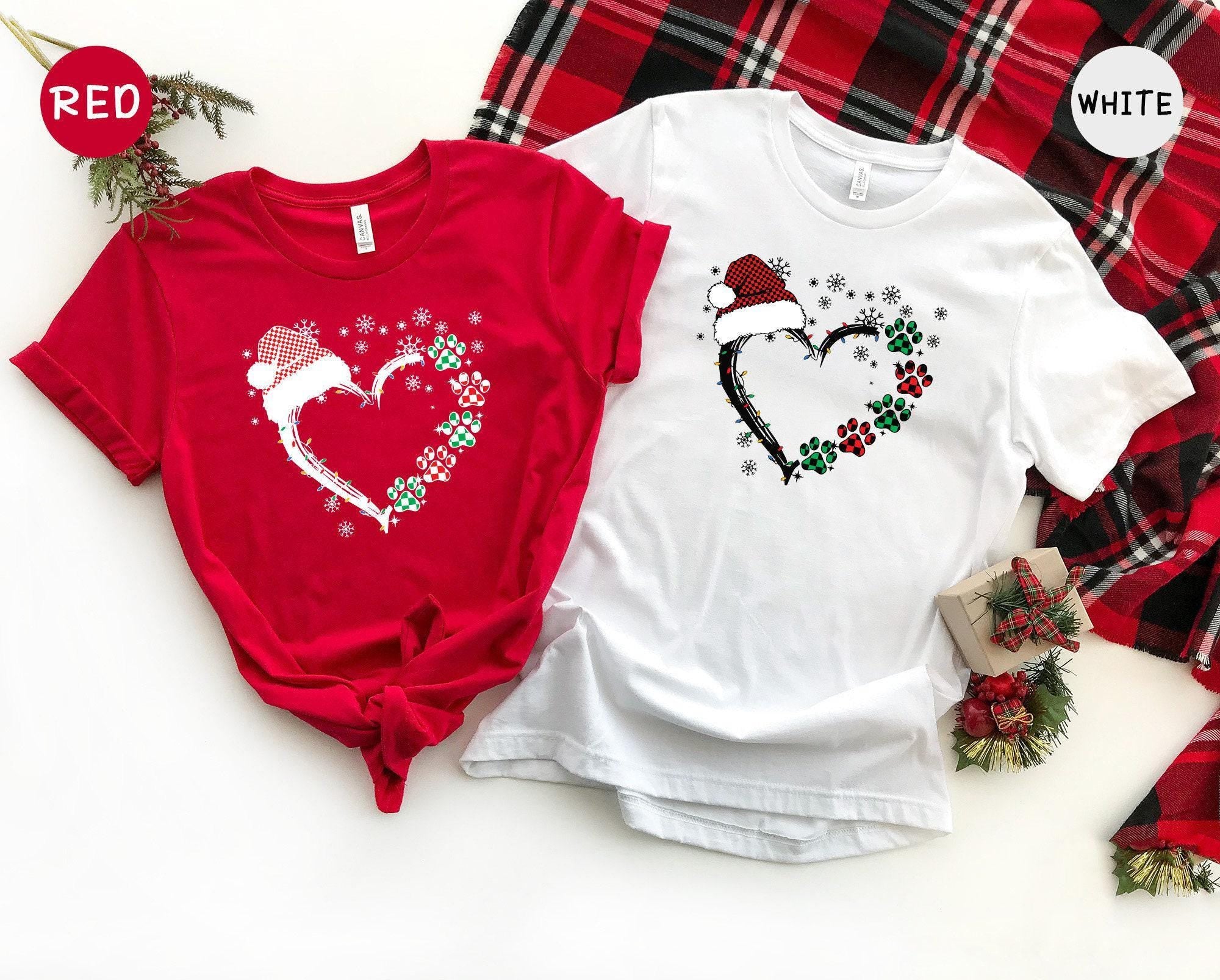 Christmas Dog Paw Heart T-Shirt, Santa Pet Lover Gift