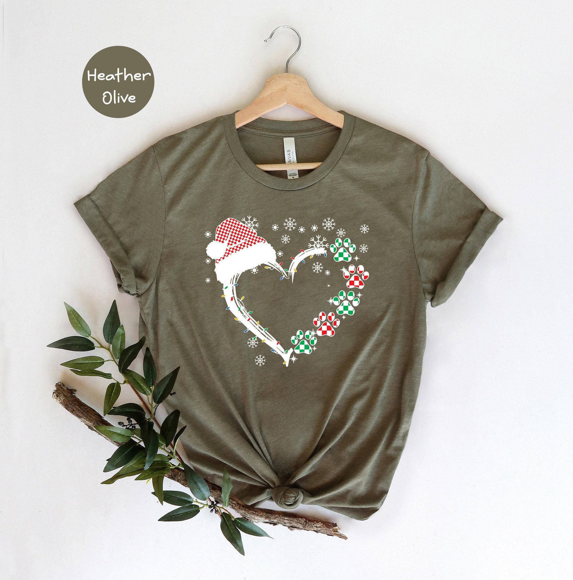 Christmas Dog Paw Heart T-Shirt, Santa Pet Lover Gift