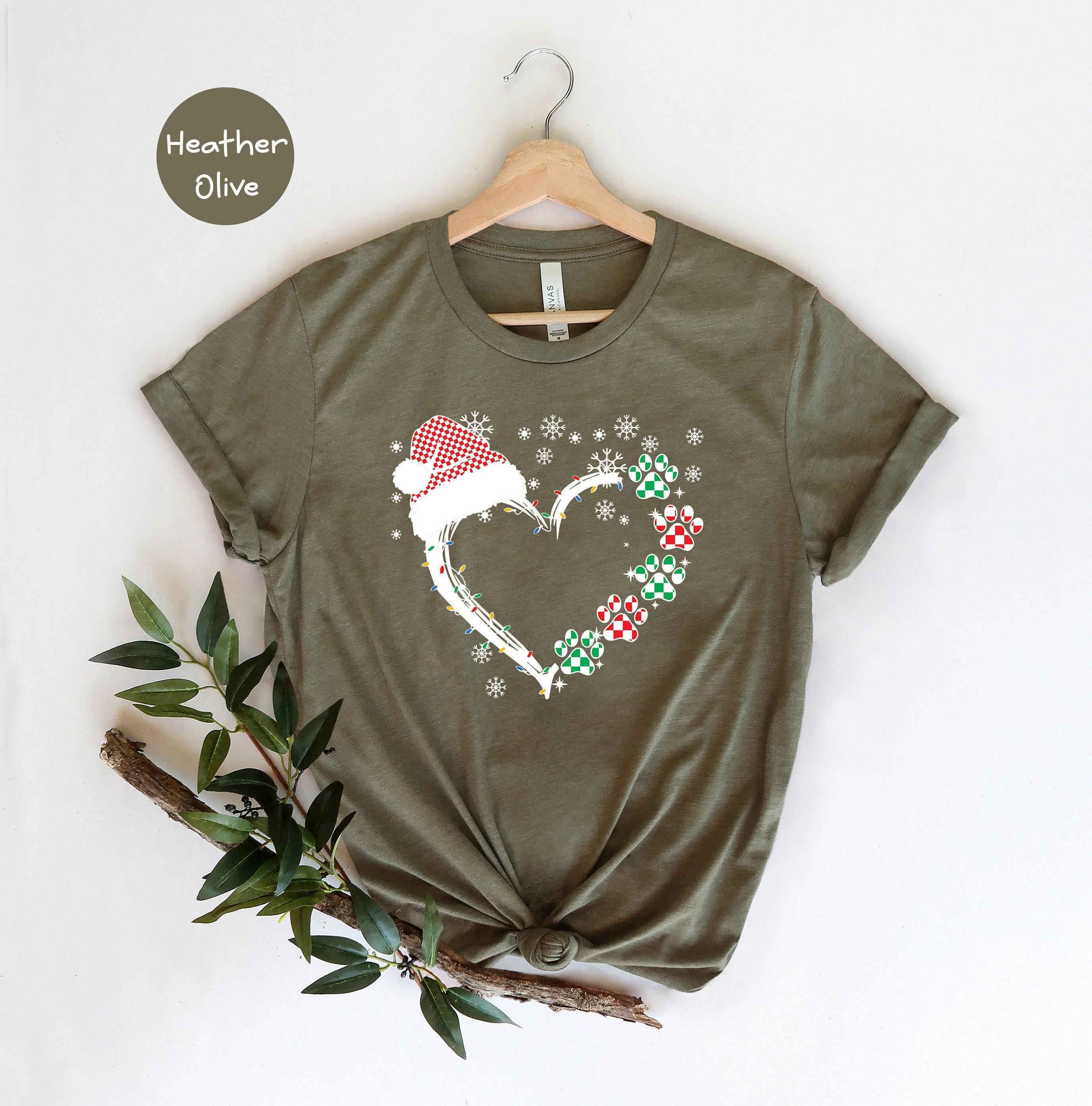 Christmas Dog Paw Heart T-Shirt, Santa Pet Lover Gift