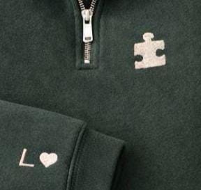 Custom Embroidered Heart Puzzle Piece Sweatshirt, Initial Sleeve, Couple Gift