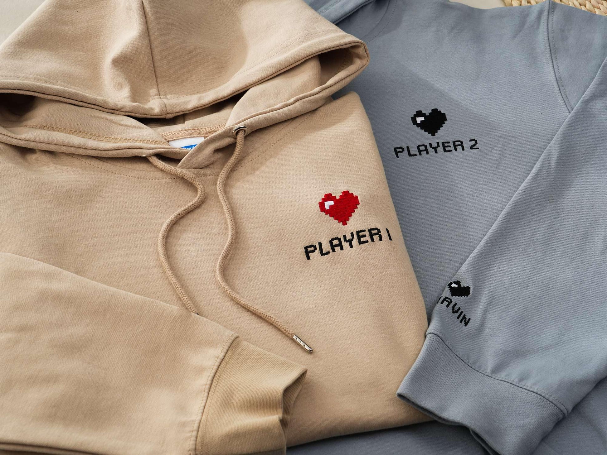 Custom Embroidered Hoodie, Pixel Heart Couples Hoodie, Valentines Day Gift, Bestie Gifts, Anniversary Gift for Him/ Her