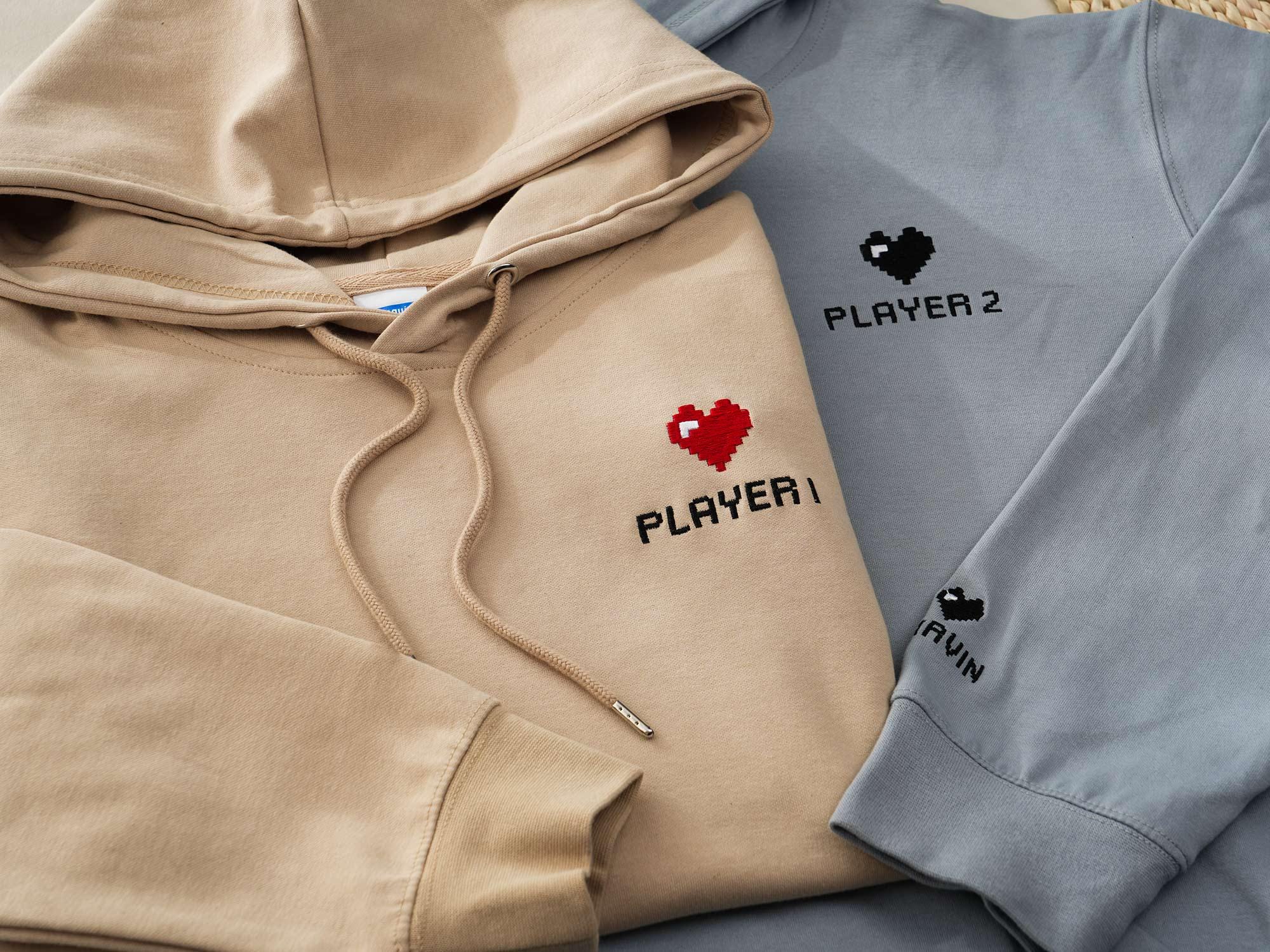 Custom Embroidered Hoodie, Pixel Heart Couples Hoodie, Valentines Day Gift, Bestie Gifts, Anniversary Gift for Him/ Her