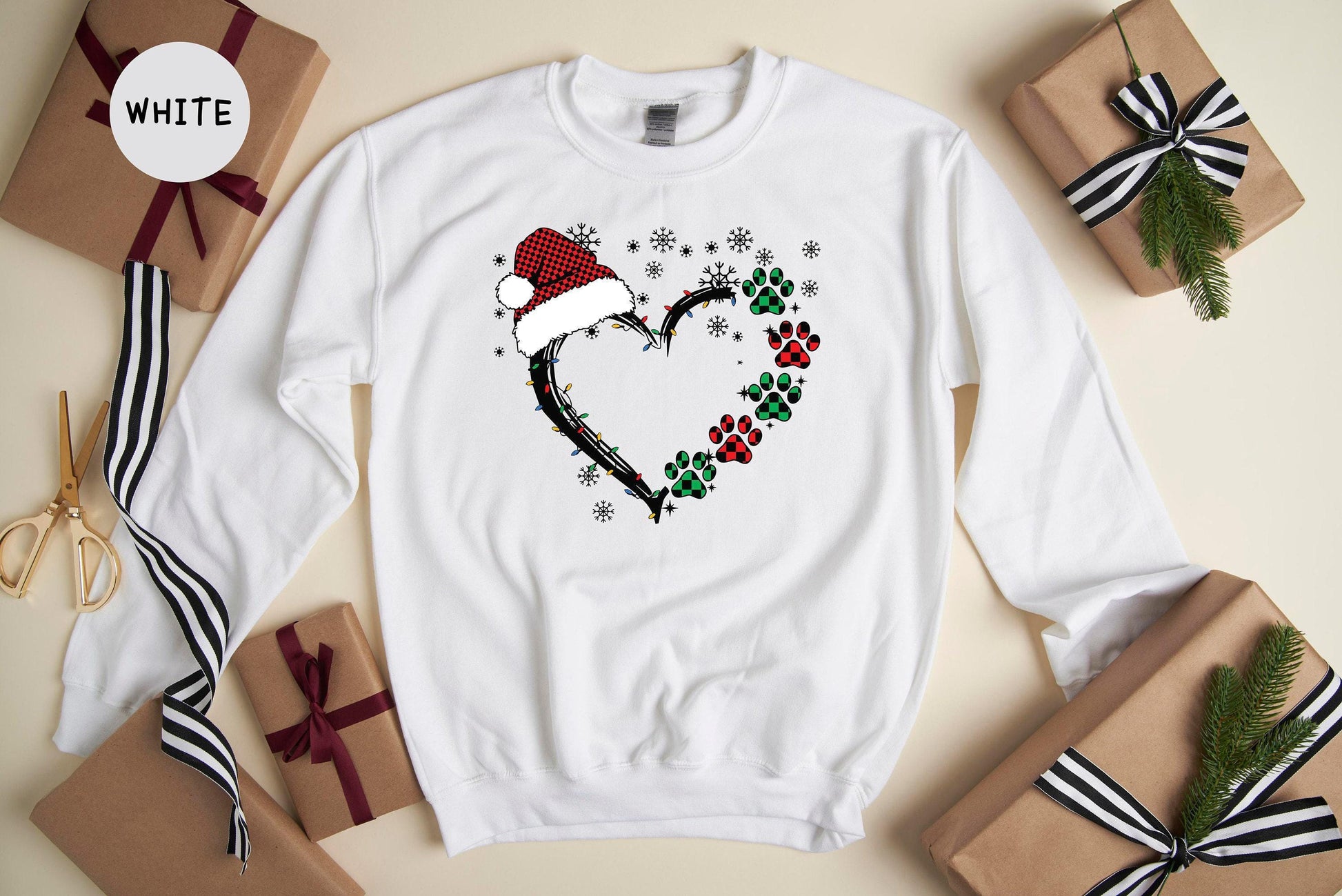 Christmas Dog Paw Heart T-Shirt, Santa Pet Lover Gift