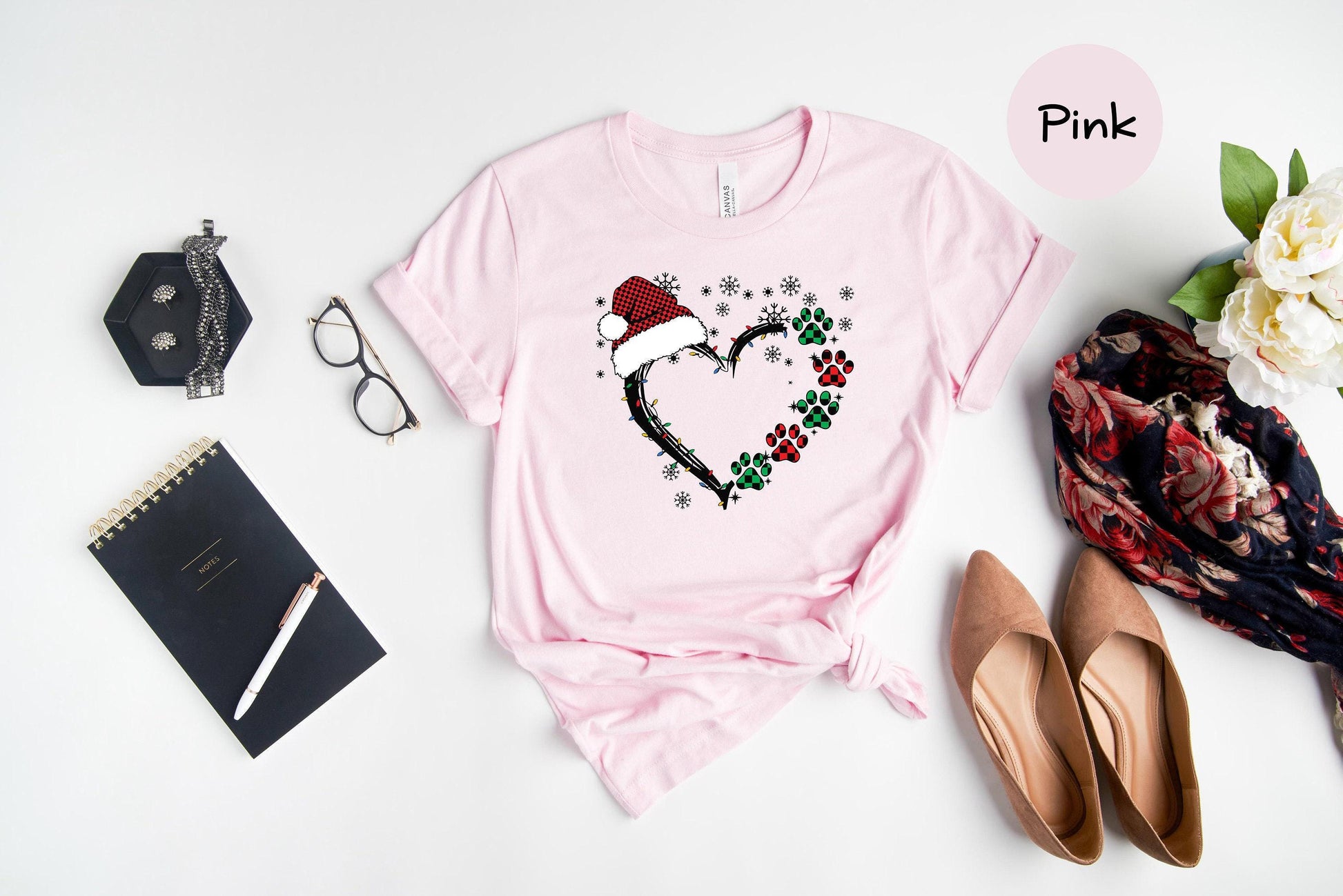 Christmas Dog Paw Heart T-Shirt, Santa Pet Lover Gift