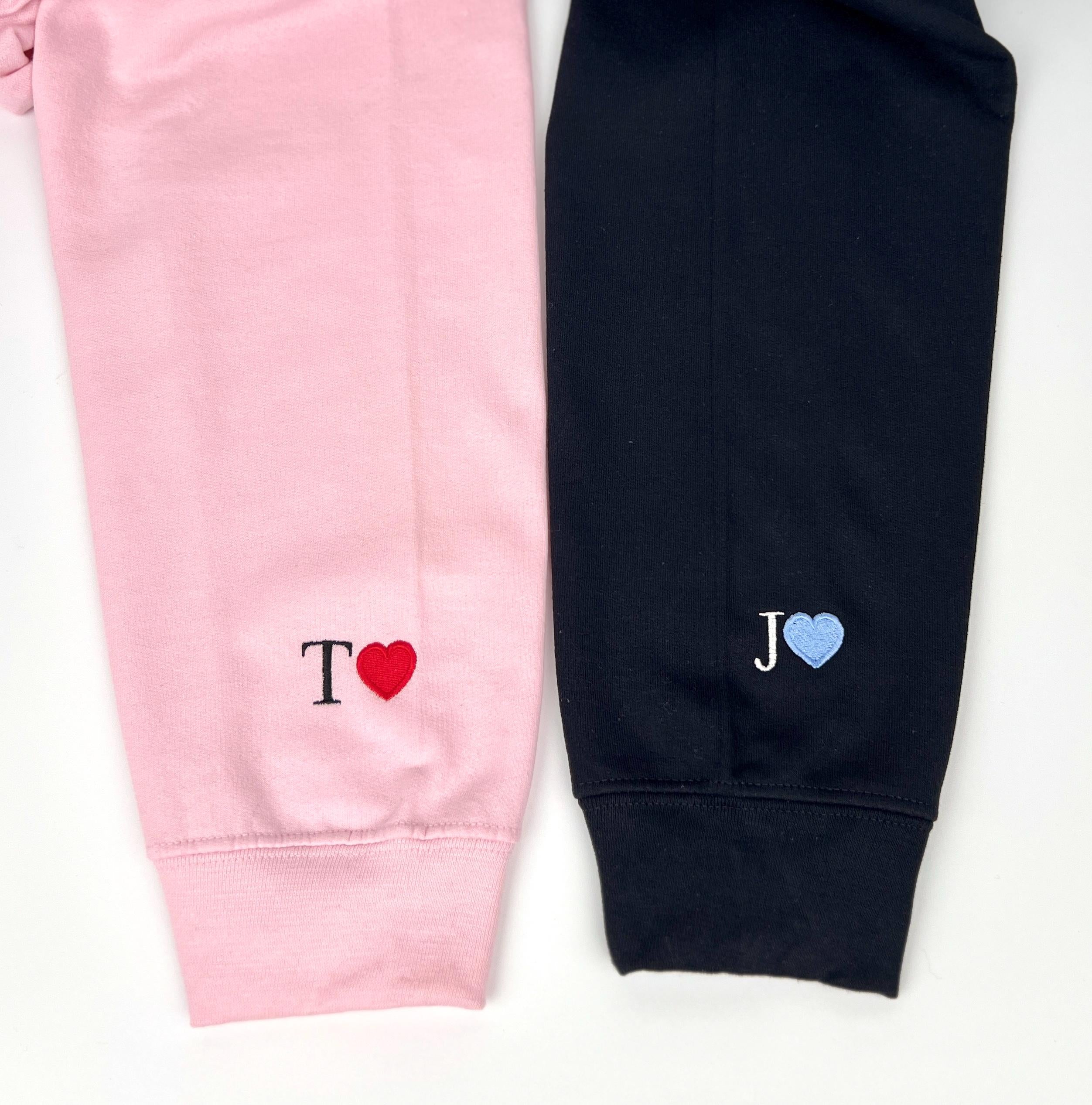 Custom Embroidered Initial Heart Couple Hoodie | Valentine's Gift