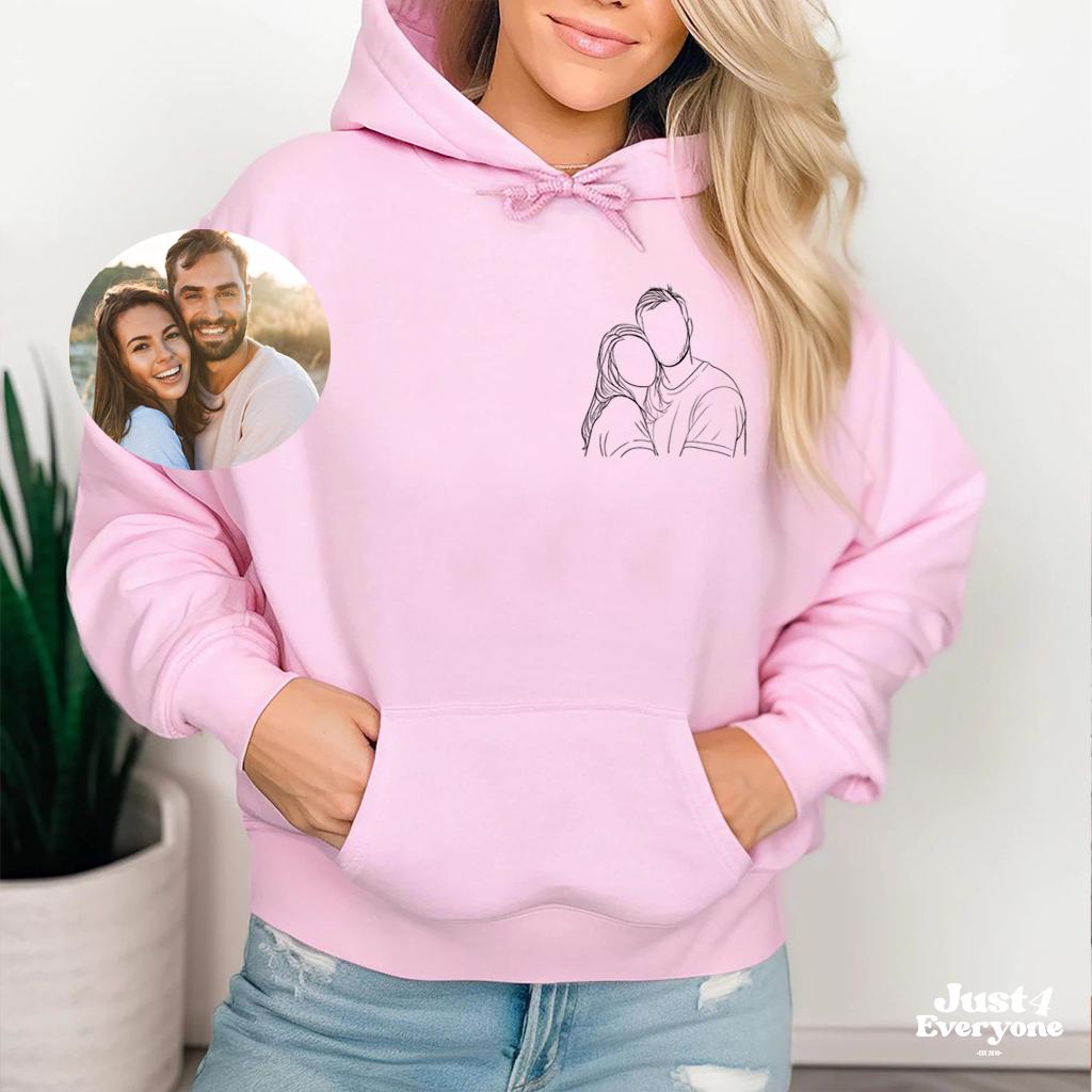 Custom Couple Embroidery Sweatshirt Minimalist Line Art Shirt Personalized Photo Outline Embroidered Couple Gift Anniversary Hoodie