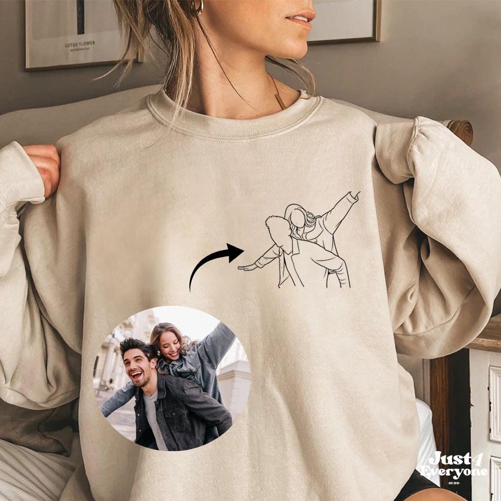 Custom Couple Embroidery Sweatshirt Minimalist Line Art Shirt Personalized Photo Outline Embroidered Couple Gift Anniversary Hoodie