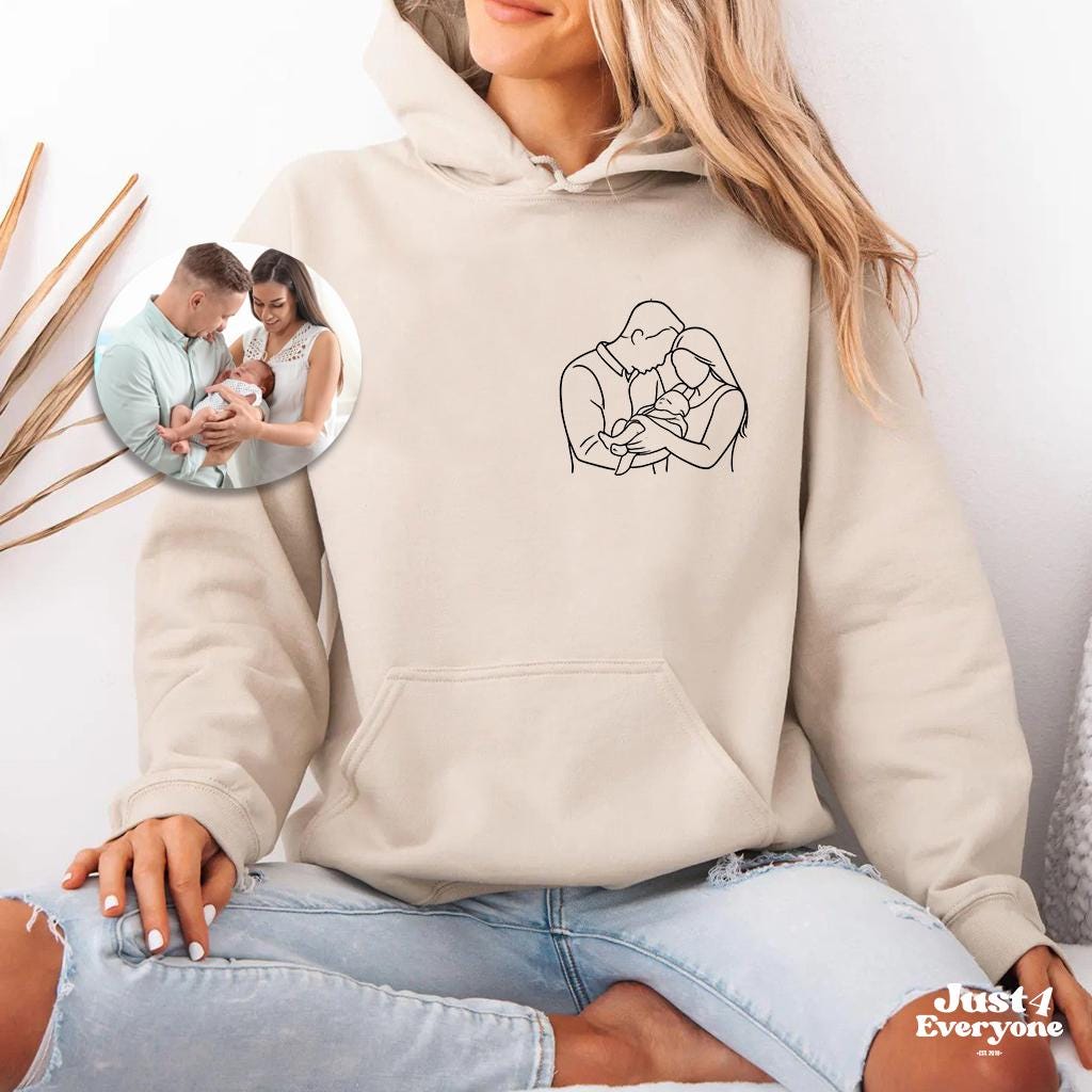 Custom Couple Embroidery Sweatshirt Minimalist Line Art Shirt Personalized Photo Outline Embroidered Couple Gift Anniversary Hoodie