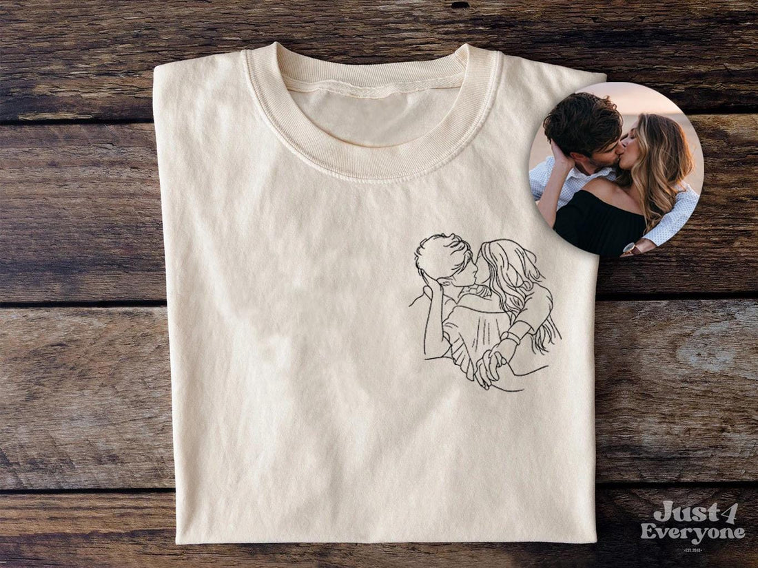 Custom Couple Embroidery Sweatshirt Minimalist Line Art Shirt Personalized Photo Outline Embroidered Couple Gift Anniversary Hoodie