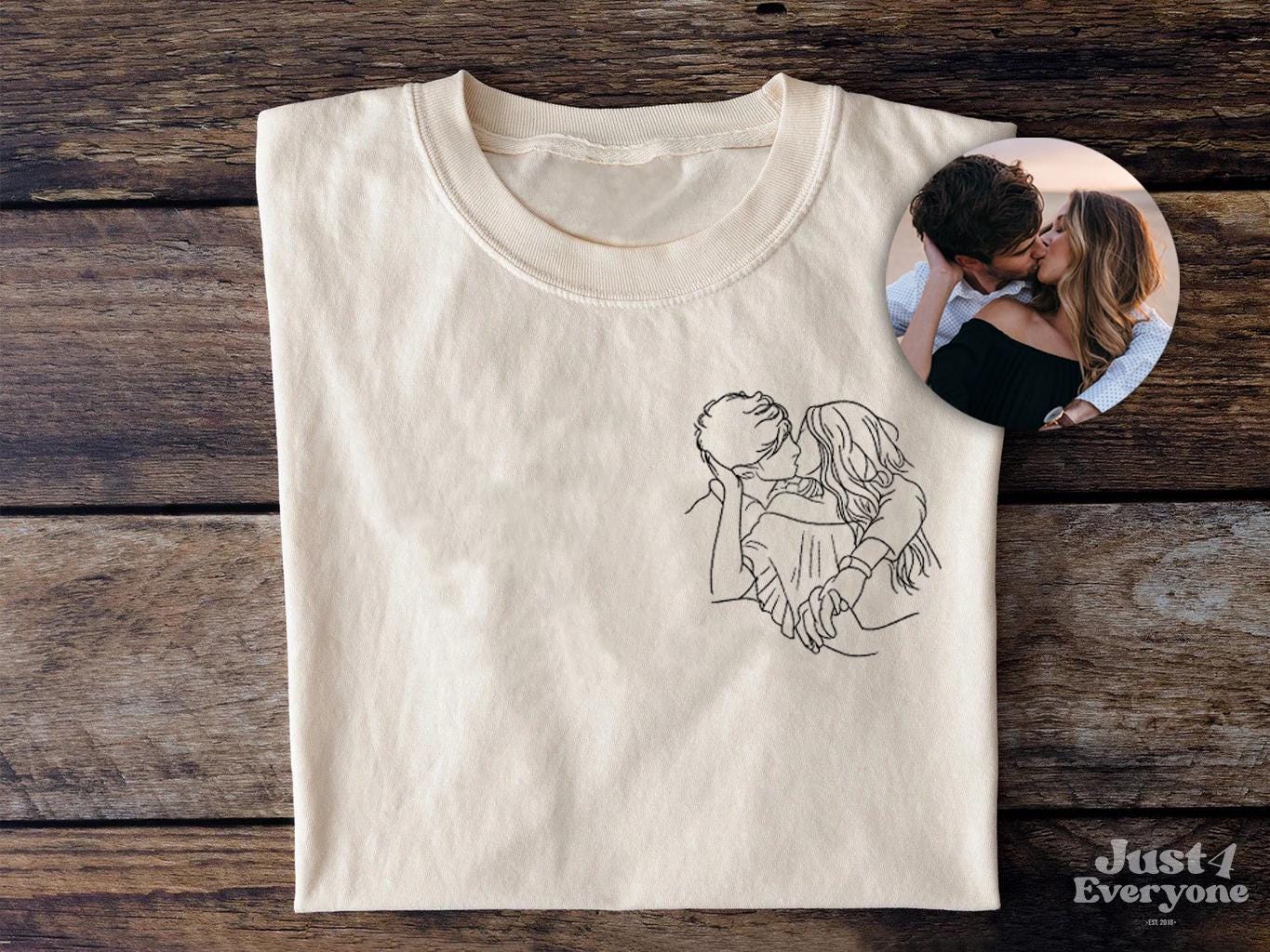 Custom Couple Embroidery Sweatshirt Minimalist Line Art Shirt Personalized Photo Outline Embroidered Couple Gift Anniversary Hoodie