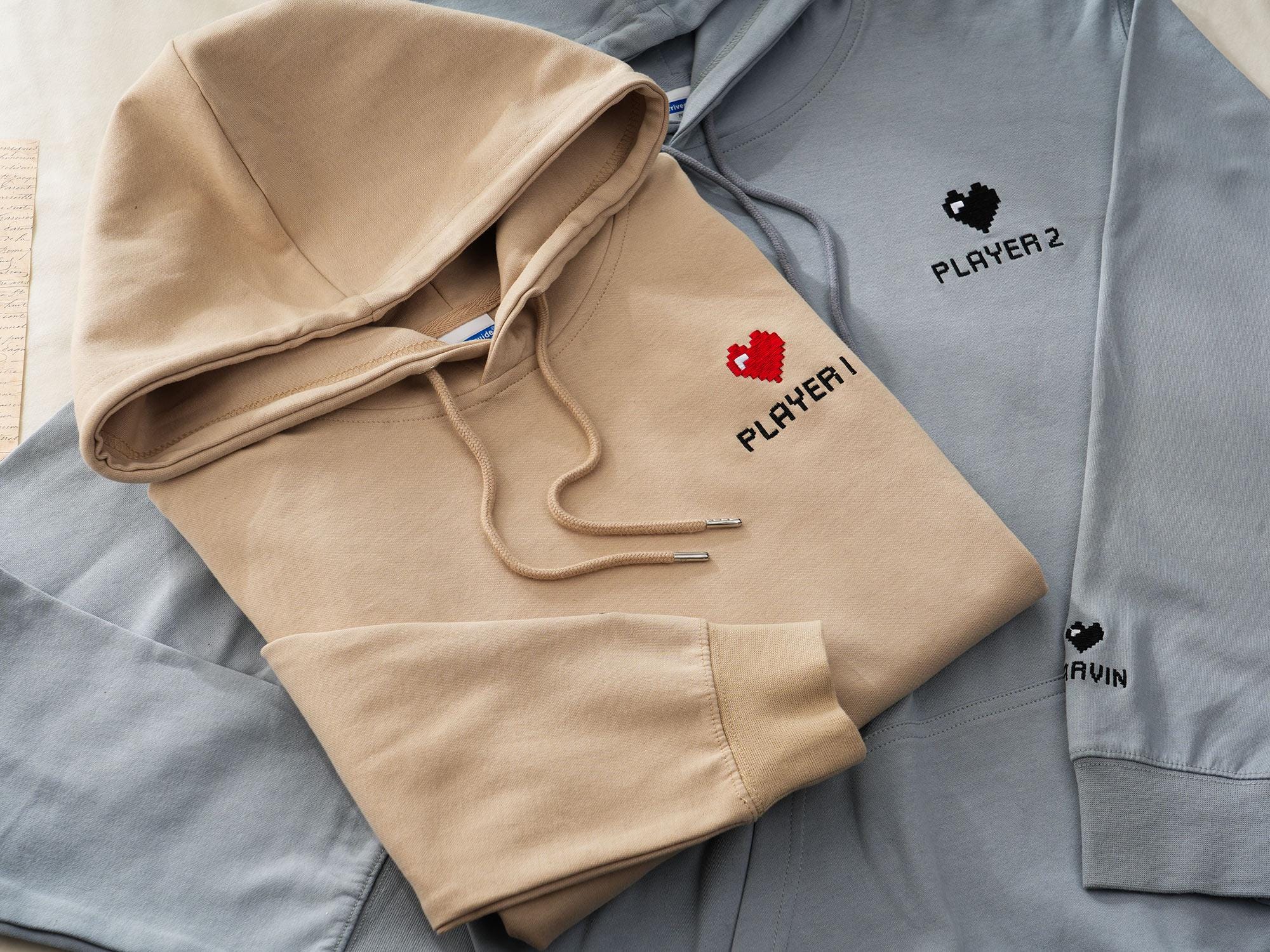 Custom Embroidered Hoodie, Pixel Heart Couples Hoodie, Valentines Day Gift, Bestie Gifts, Anniversary Gift for Him/ Her