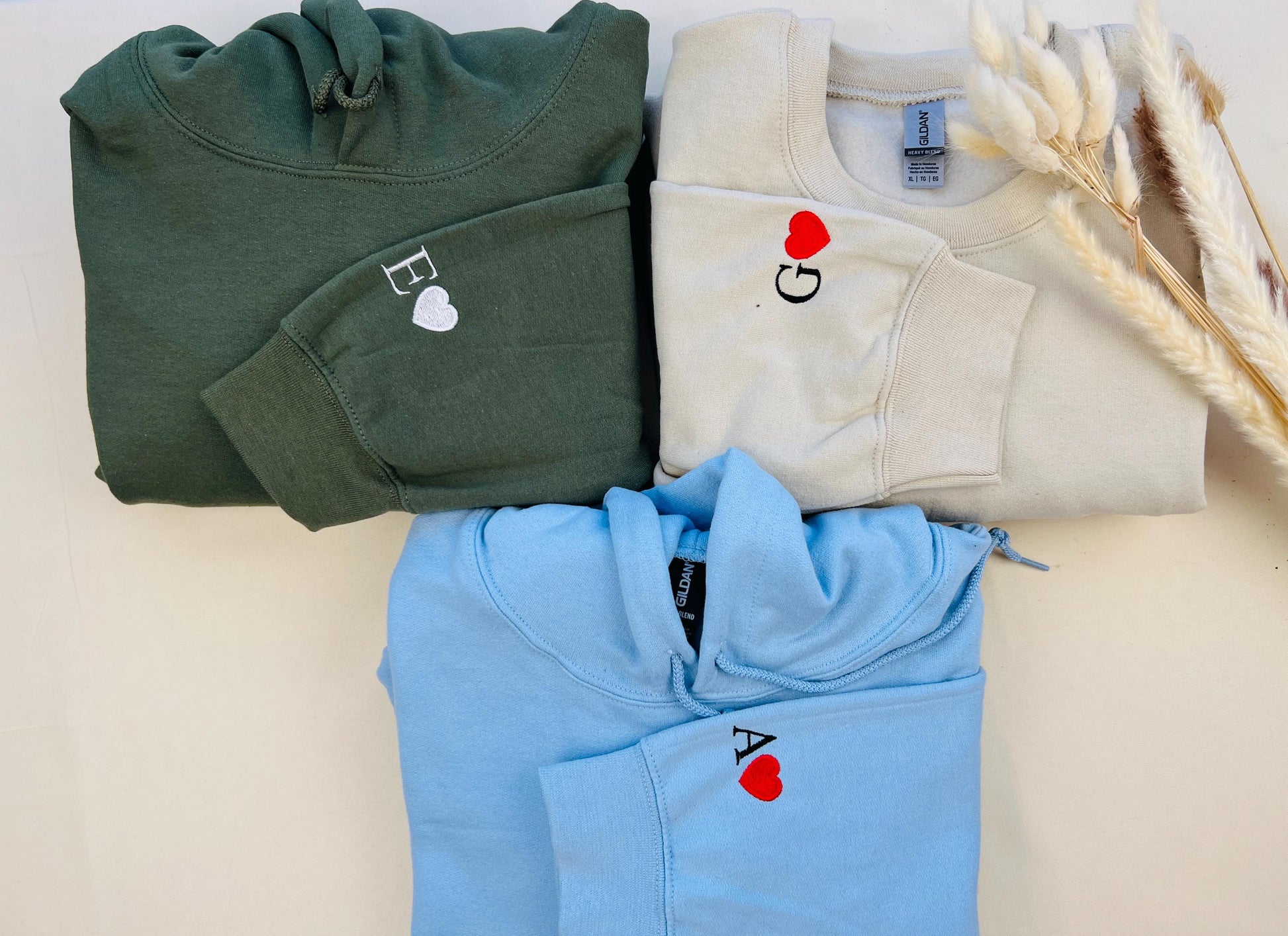 Custom Embroidered Initial Heart Couple Hoodie | Valentine's Gift