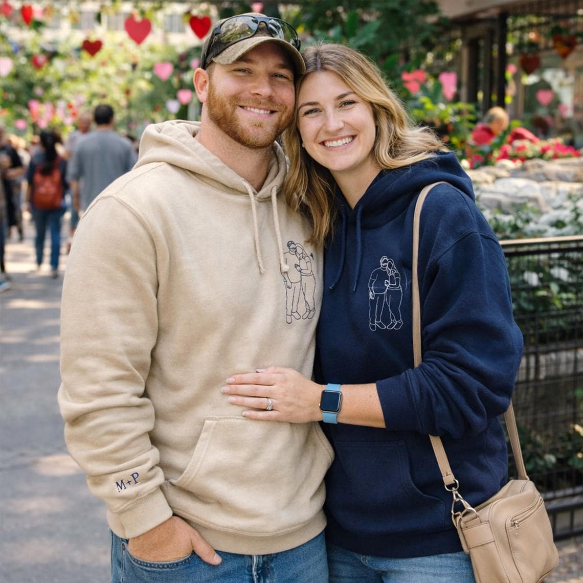 Custom Embroidered Couple Portrait From Photo Hoodie - Matching Hoodies For Couples - Anniversary Gifts For Boyfriend - Gift For Husband