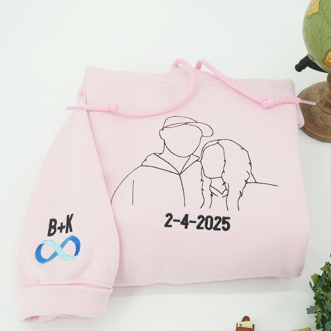 Custom Embroidered Couple Portrait From Photo Hoodie - Matching Hoodies For Couples - Anniversary Gifts For Boyfriend - Gift For Husband