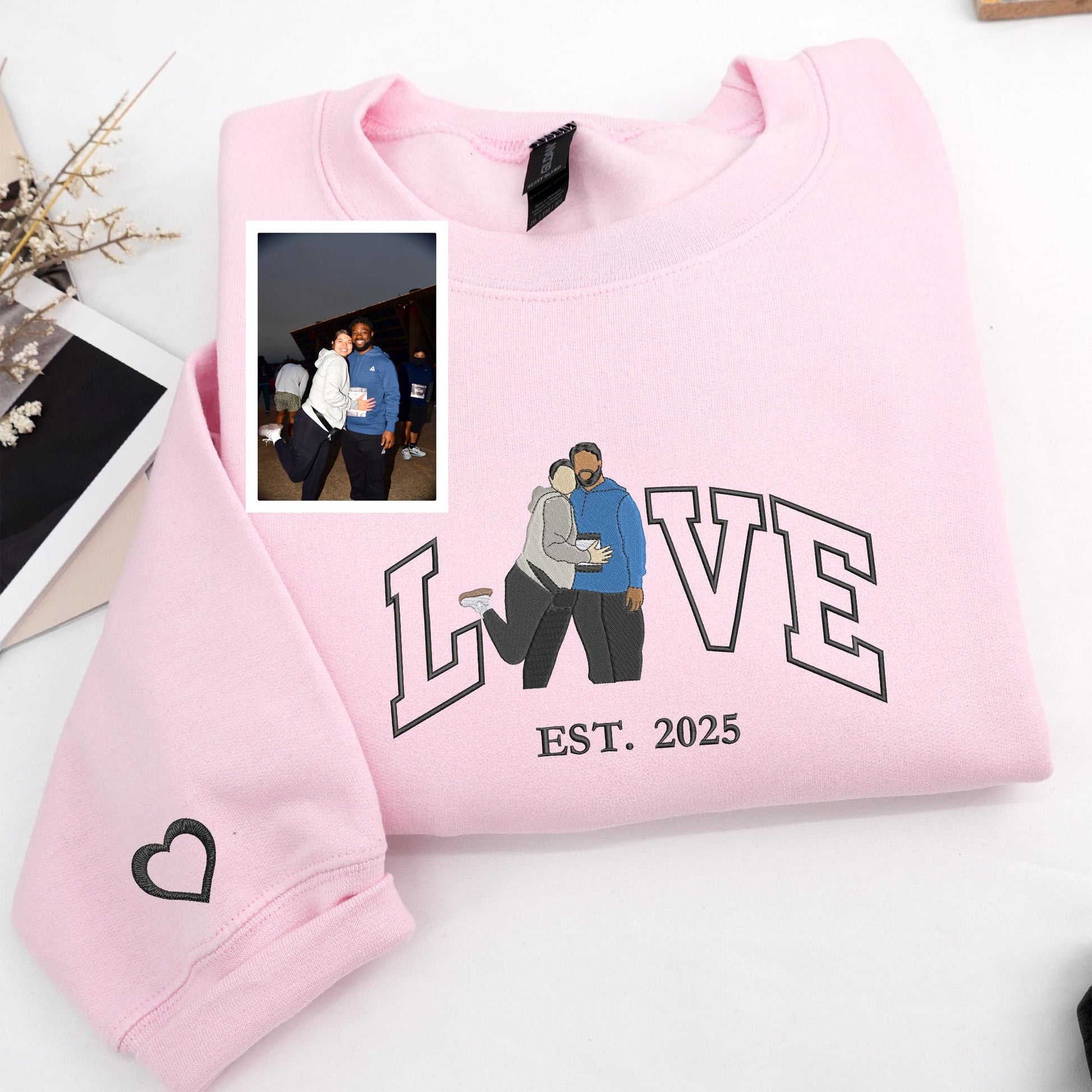 Custom Couple Photo Sweatshirt, Embroidered Love Valentine Sweatshirt, Matching His And Her Shirt, 1st Anniversary Gift for Couple