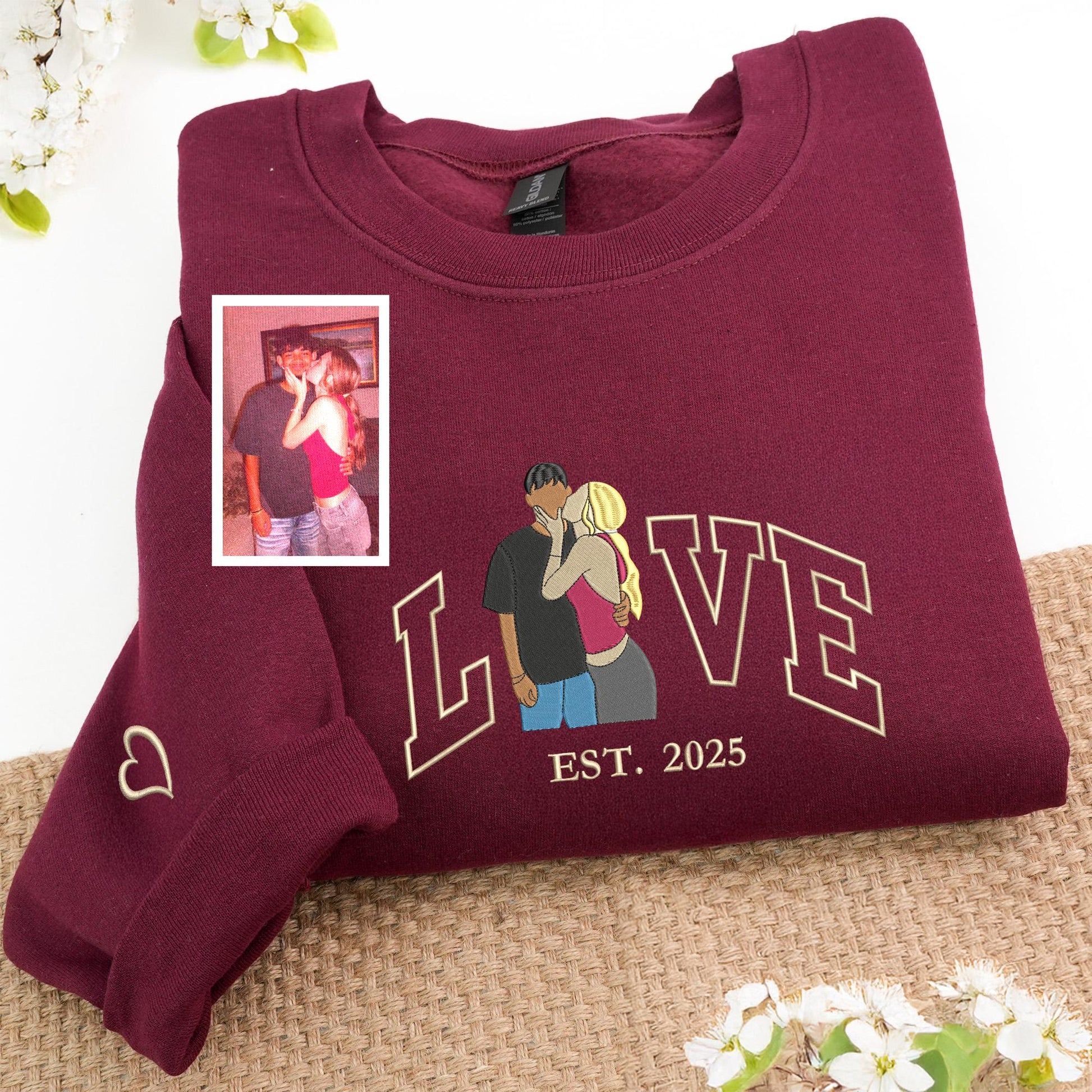 Custom Couple Photo Sweatshirt, Embroidered Love Valentine Sweatshirt, Matching His And Her Shirt, 1st Anniversary Gift for Couple