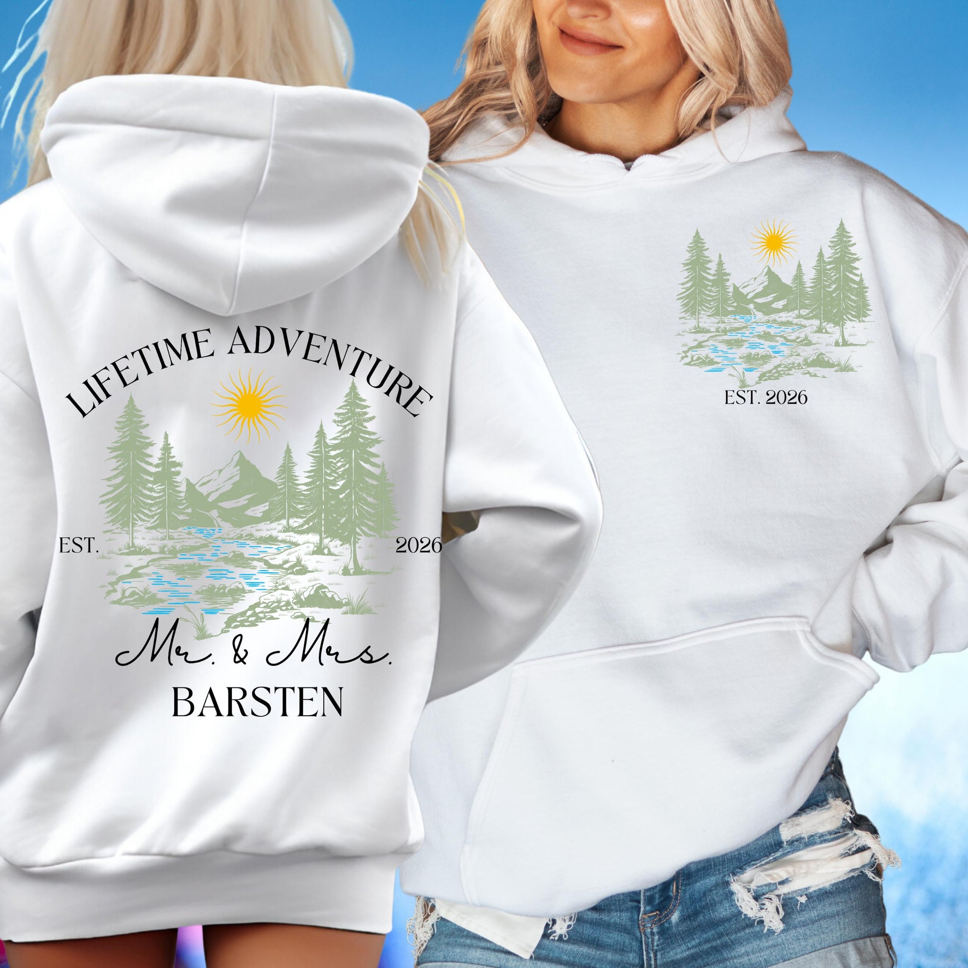 Newly Married Couple Hoodie | Personalized Mr & Mrs Sweatshirt, Honeymoon Adventure