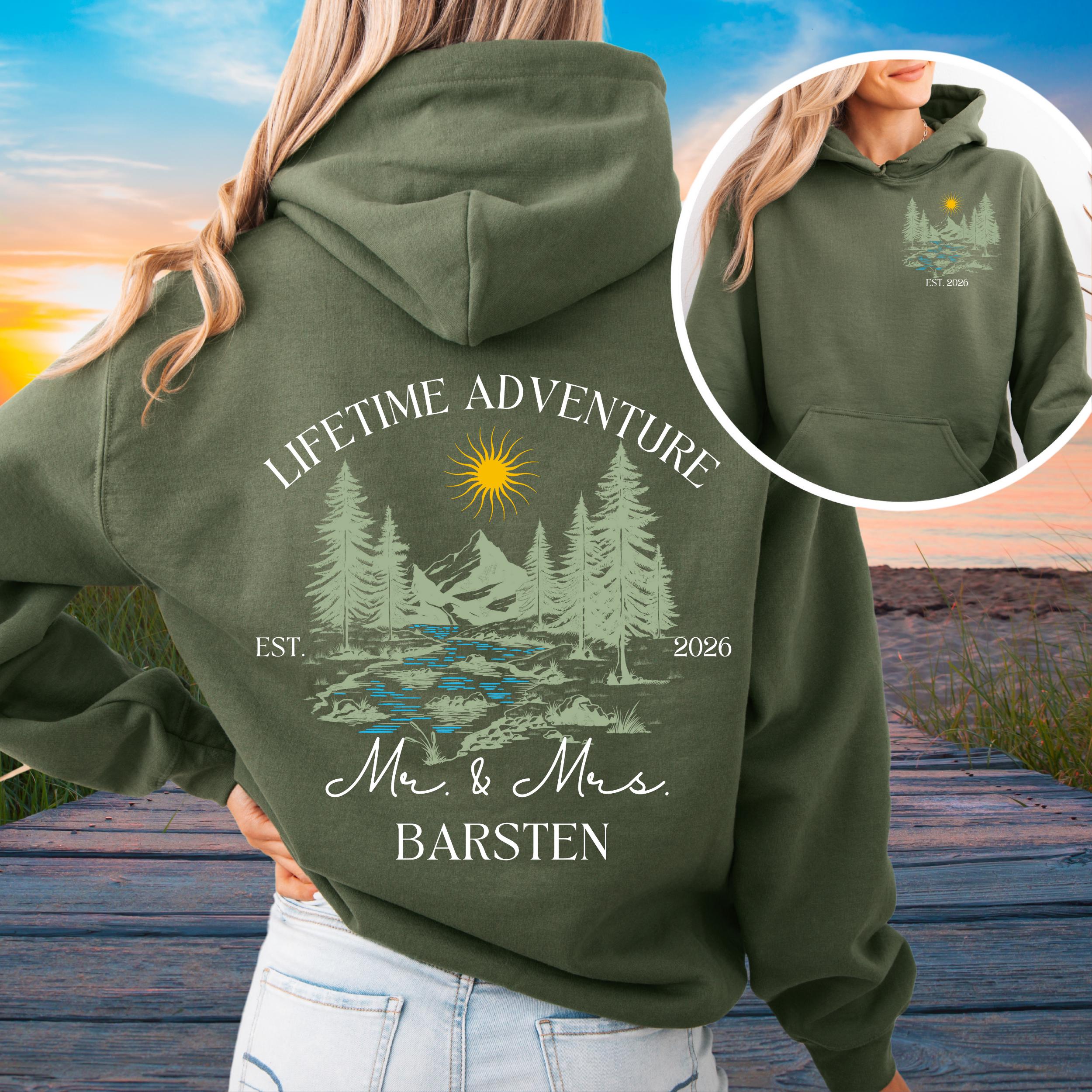 Newly Married Couple Hoodie | Personalized Mr & Mrs Sweatshirt, Honeymoon Adventure