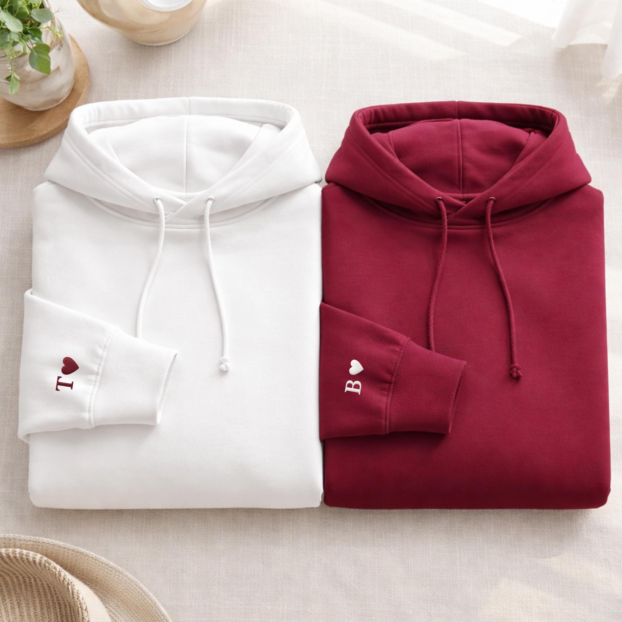 Custom Embroidered Initial Heart sleeve sweater, tshirt, jumper, Personalized Valentines Sweatshirt, Embroidered Couples Outfit