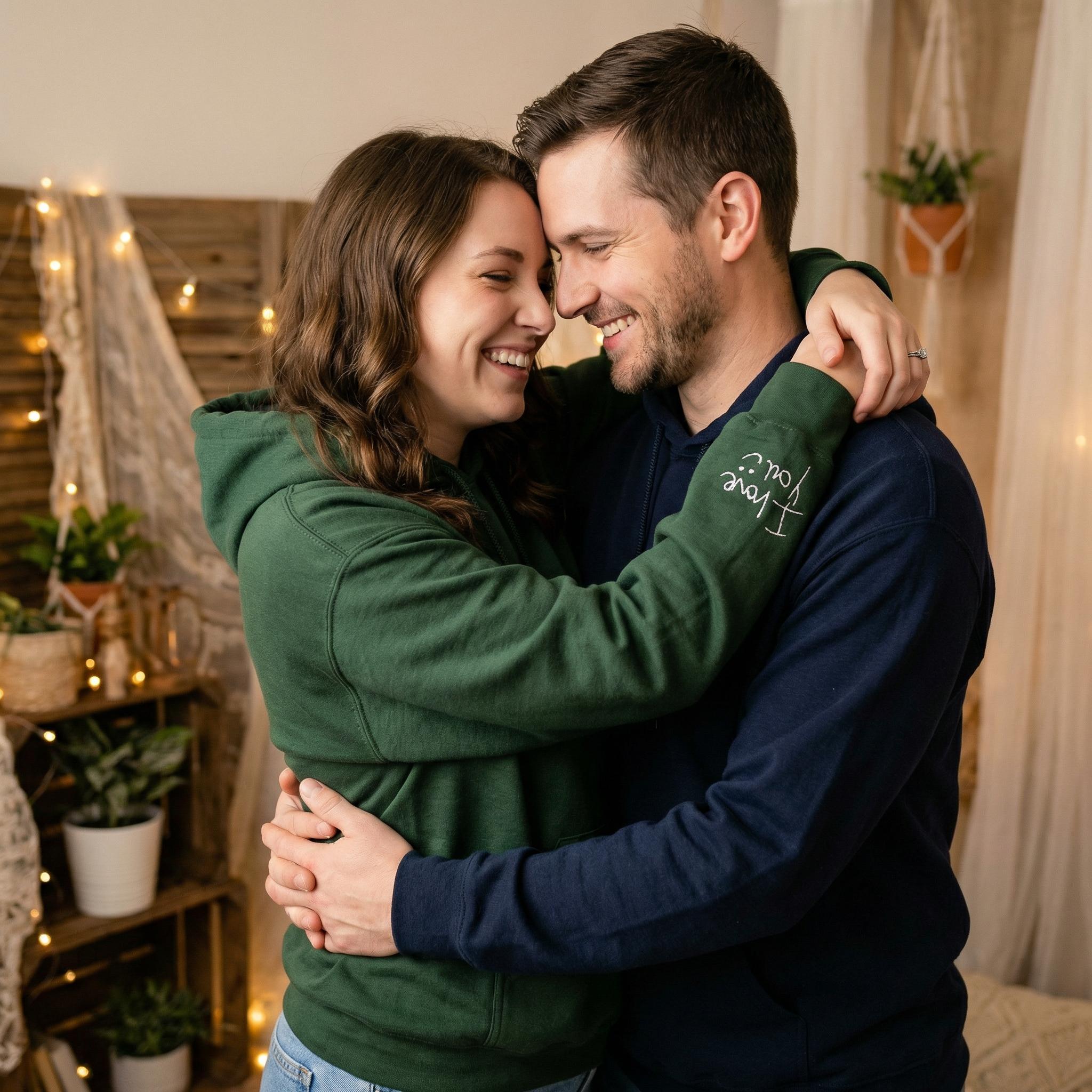 Custom Your Handwriting Embroidered Sweatshirt - Embroider Couple Message Sweater - Couple Matching Sweaters - Personalized Gift For Him Her