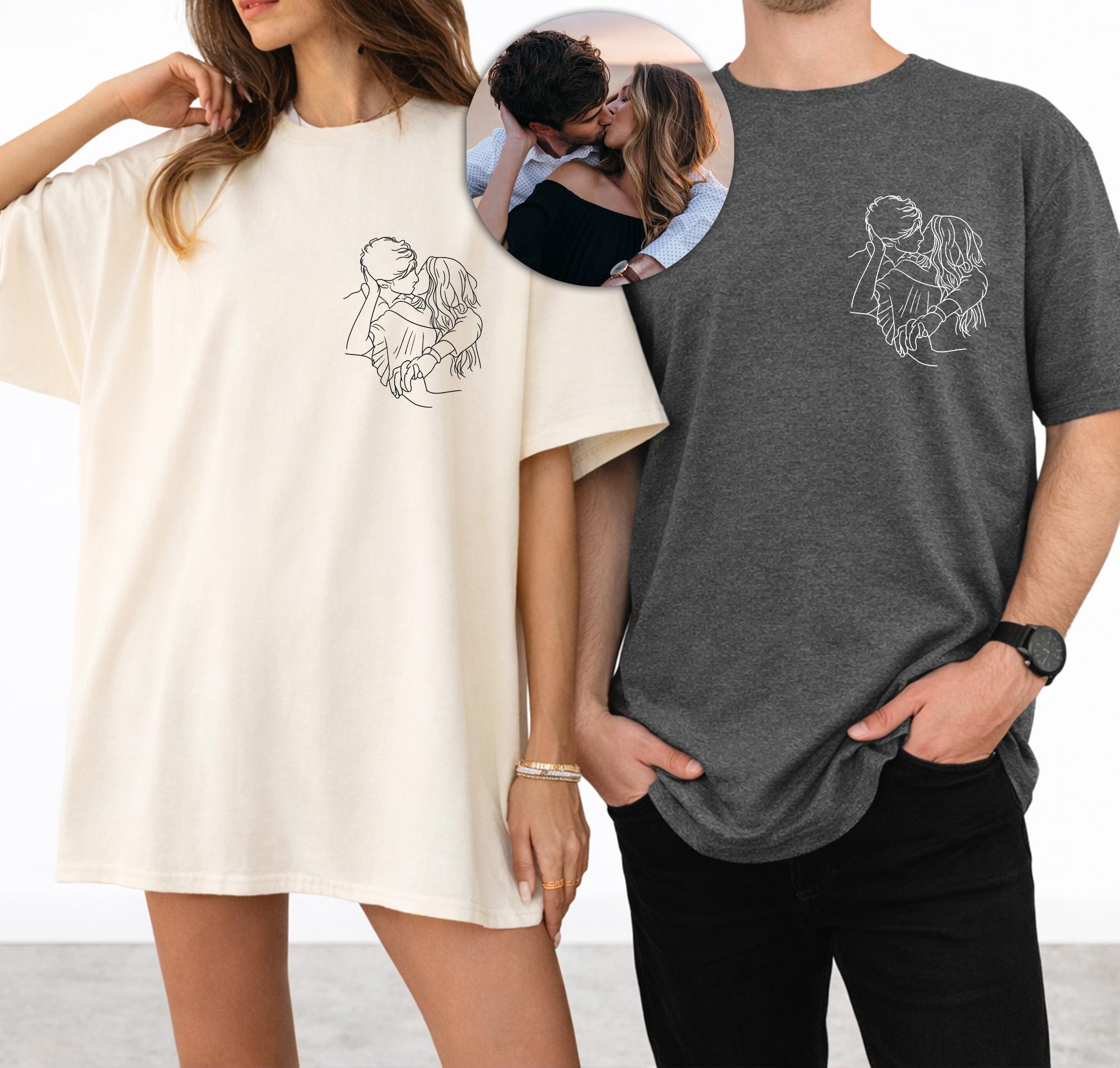 Custom Couple Embroidery Sweatshirt Minimalist Line Art Shirt Personalized Photo Outline Embroidered Couple Gift Anniversary Hoodie