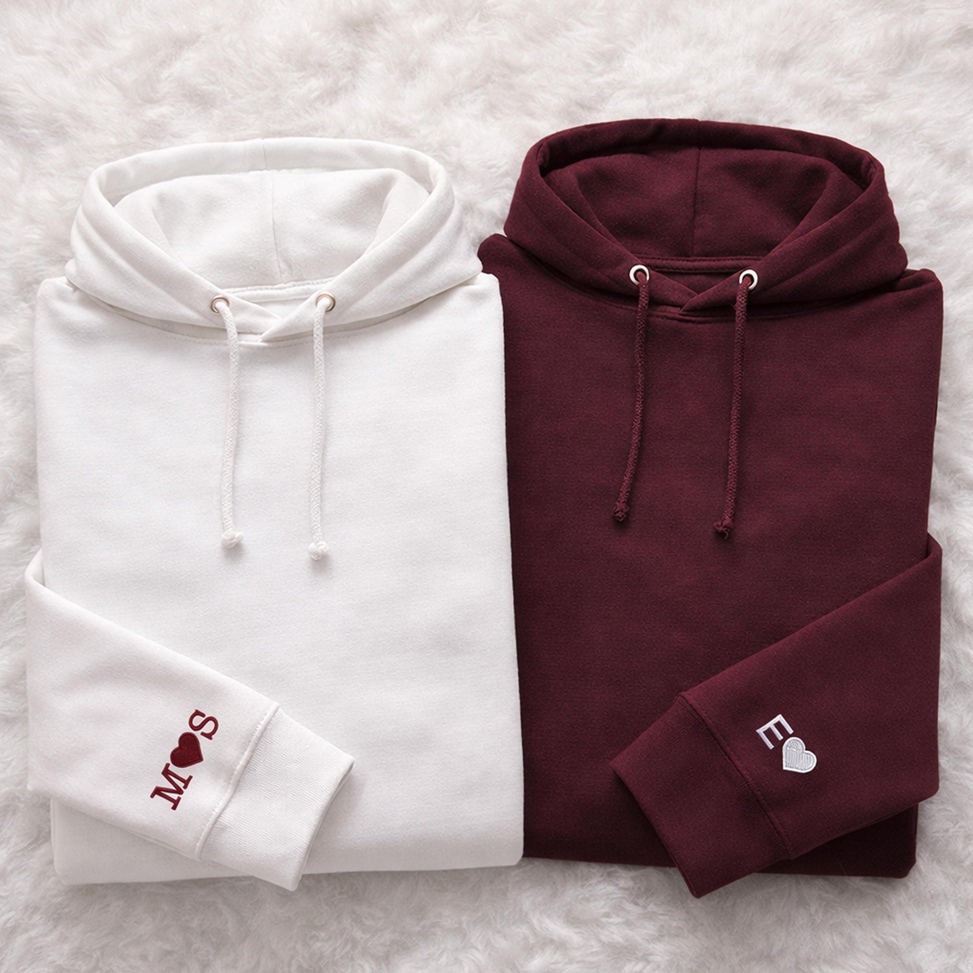 Personalised Initial Heart Sleeve Hoodie, Custom Embroidered Couple Anniversary Shirts, Matching His and Hers Hoodies, Romantic Wedding Gift