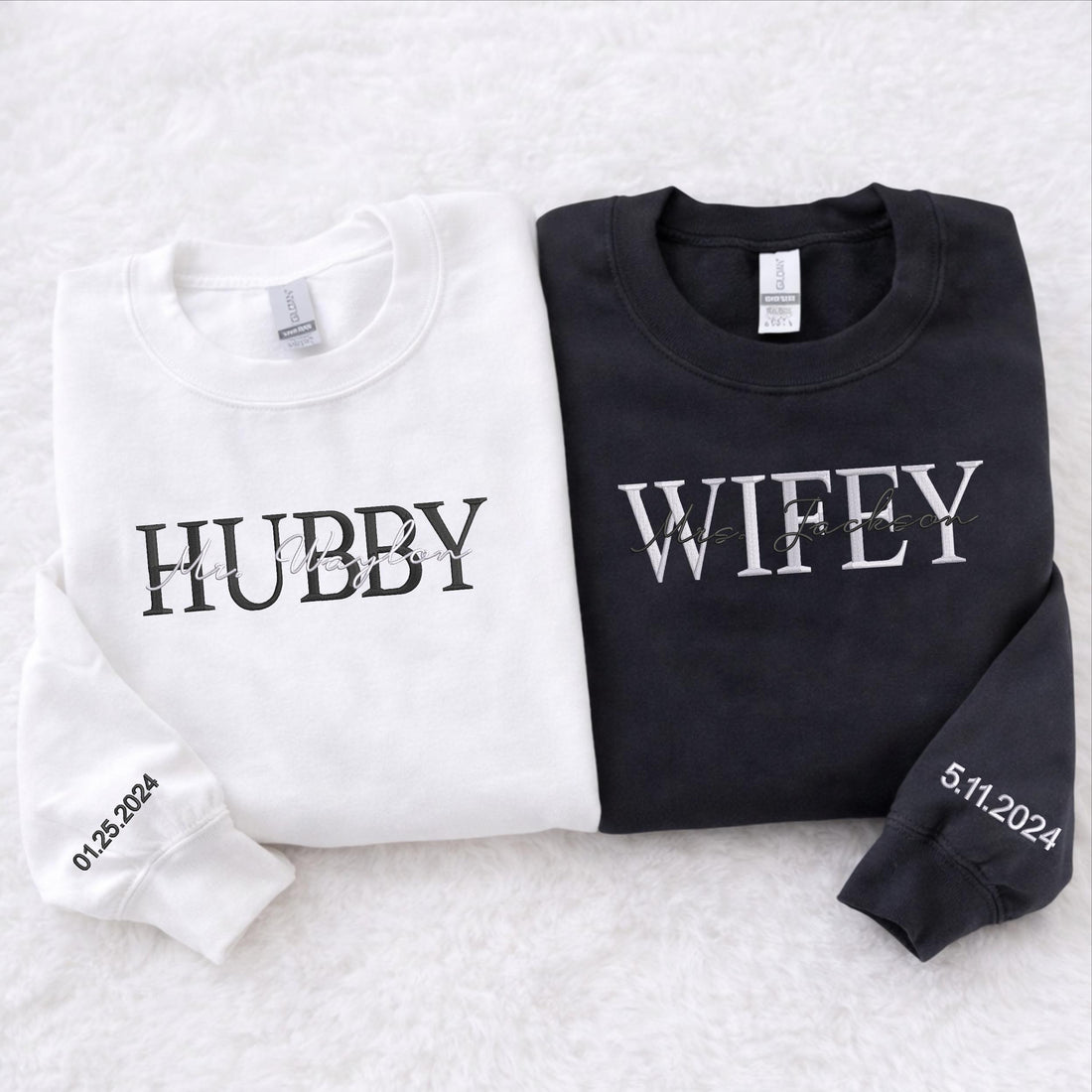 Personalised Embroidered Matching Sweatshirt, Wifey Hubby Wedding Sweatshirt, Anniversary Couple Sweatshirt, Engagement Gift for Bride To Be