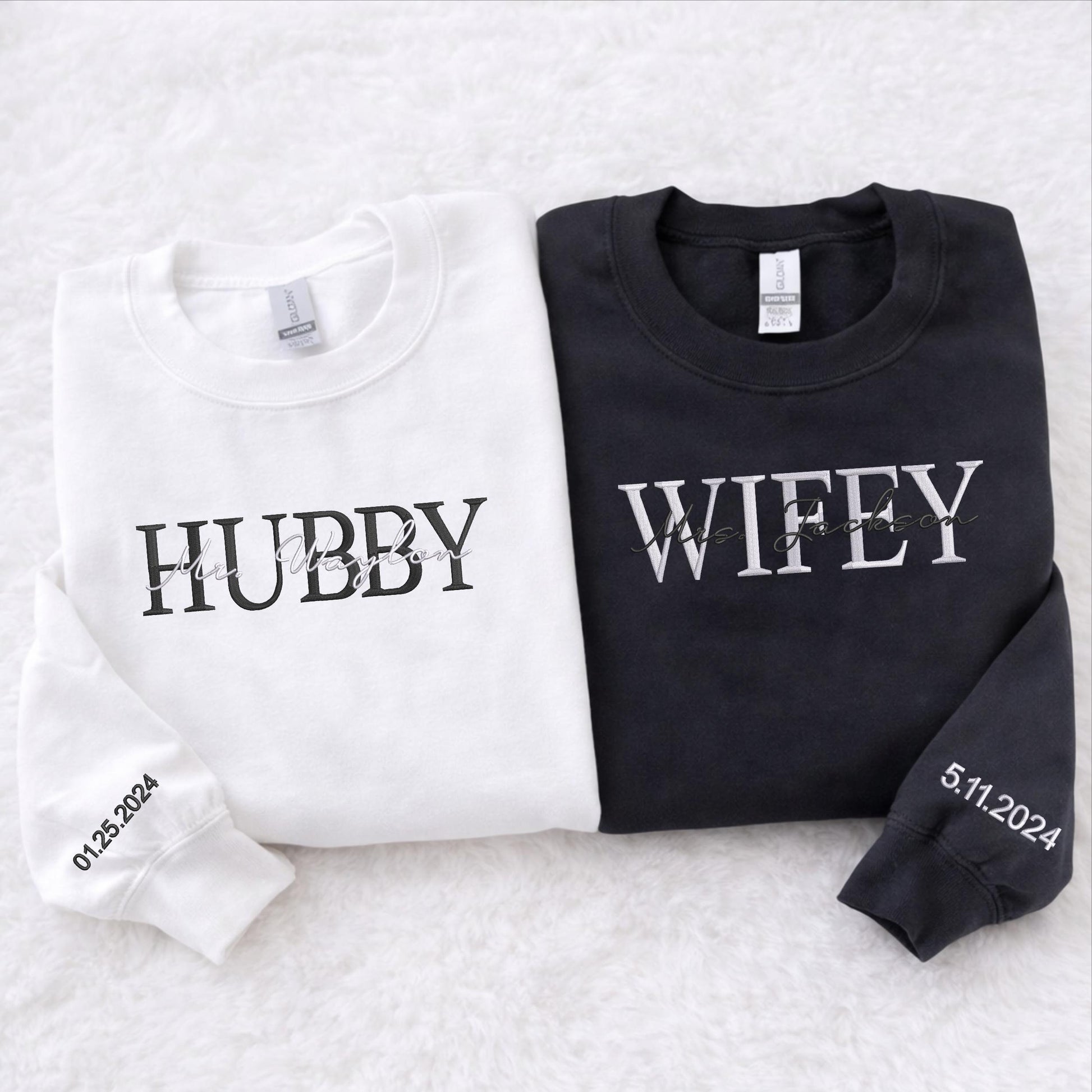 Personalised Embroidered Matching Sweatshirt, Wifey Hubby Wedding Sweatshirt, Anniversary Couple Sweatshirt, Engagement Gift for Bride To Be