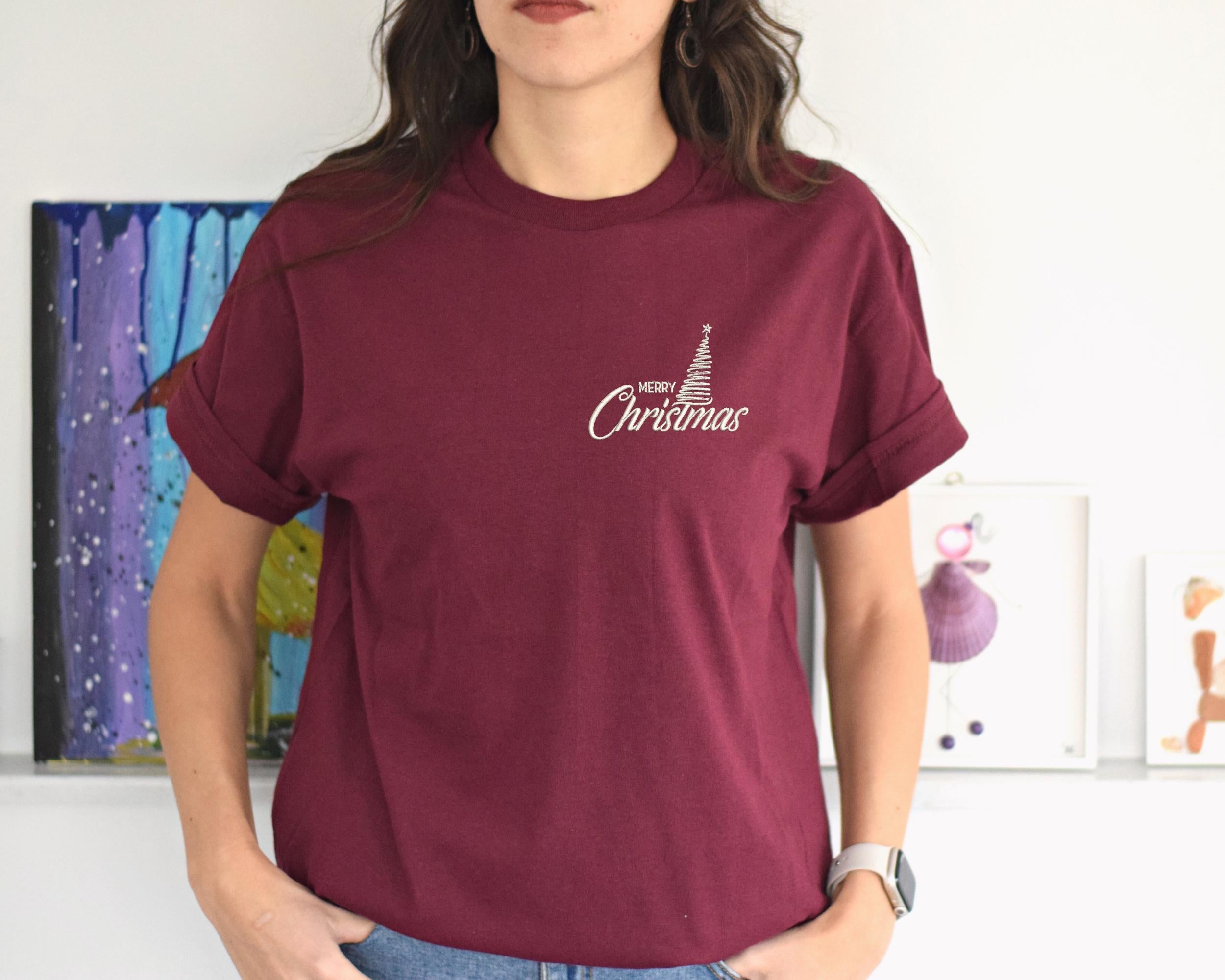 Embroidered Merry Christmas Shirt, Merry Christmas Shirt, Christmas Embroidered Shirt, Holiday Gift for Her, Cozy Winter Shirt